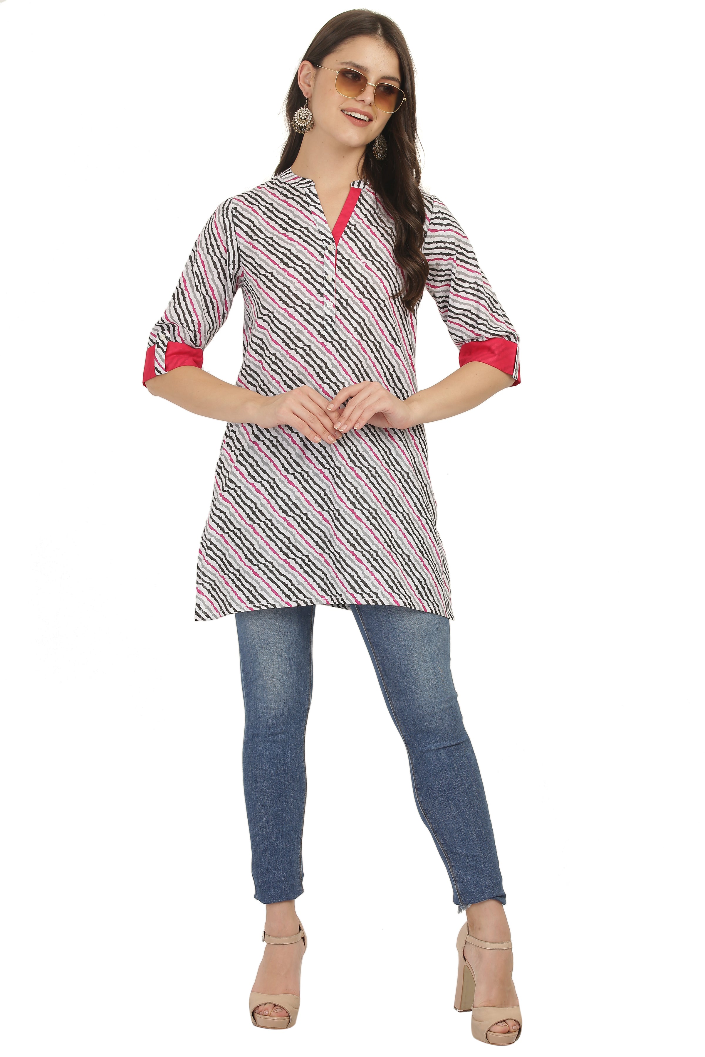 Lehariya Print Cotton Short Kurti