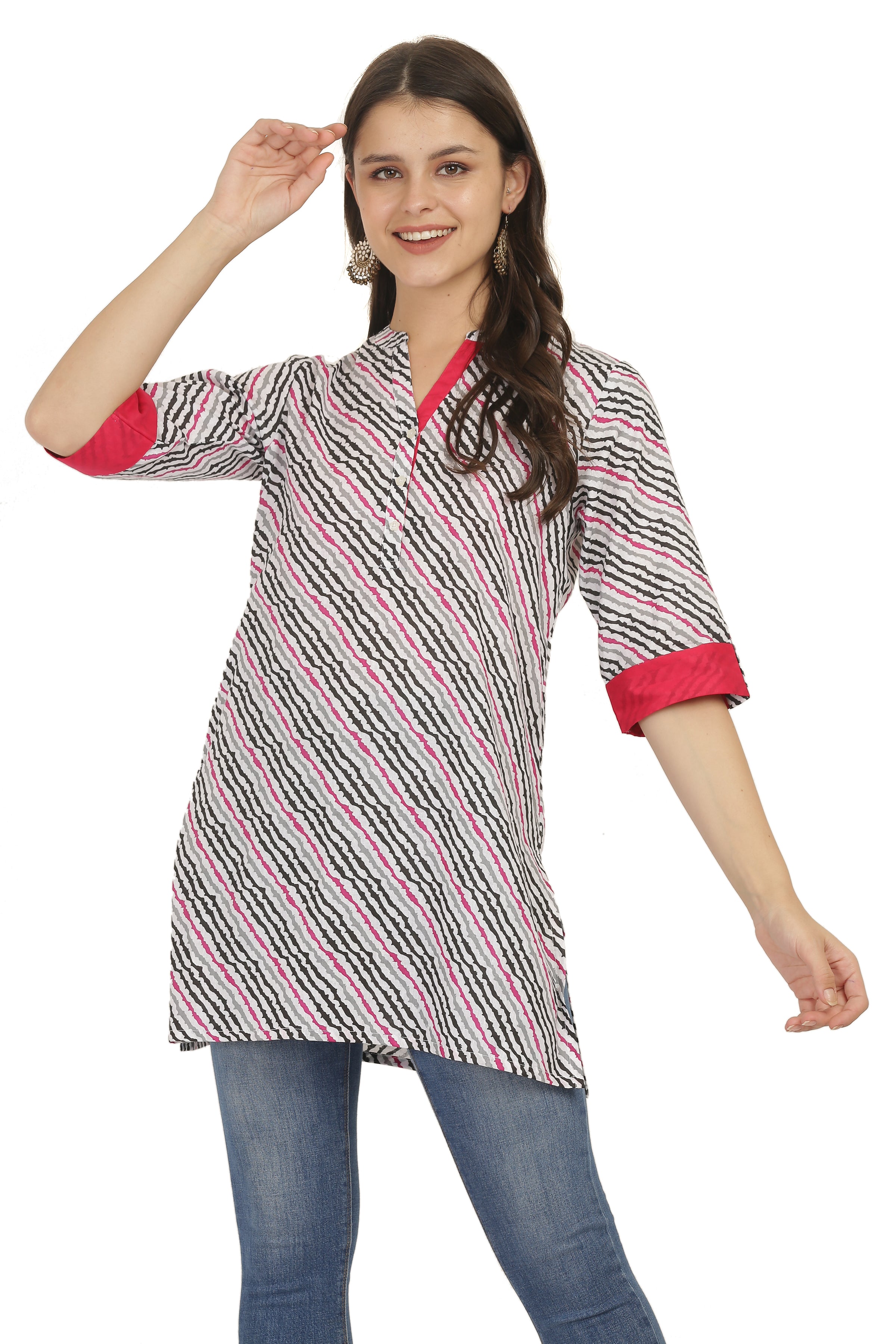 Lehariya Print Cotton Short Kurti