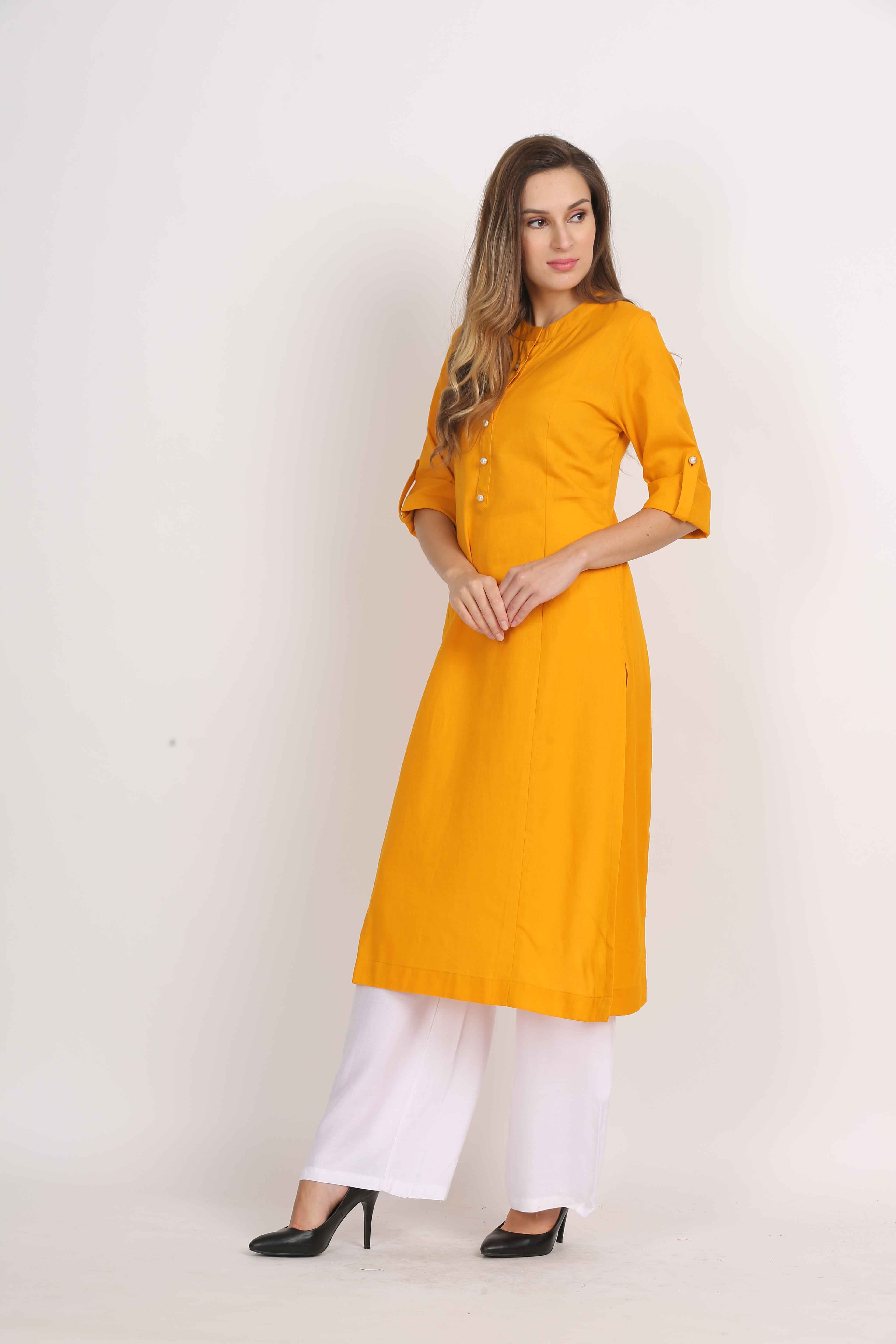 Cotton Flex Straight Kurta with Folding Sleeves