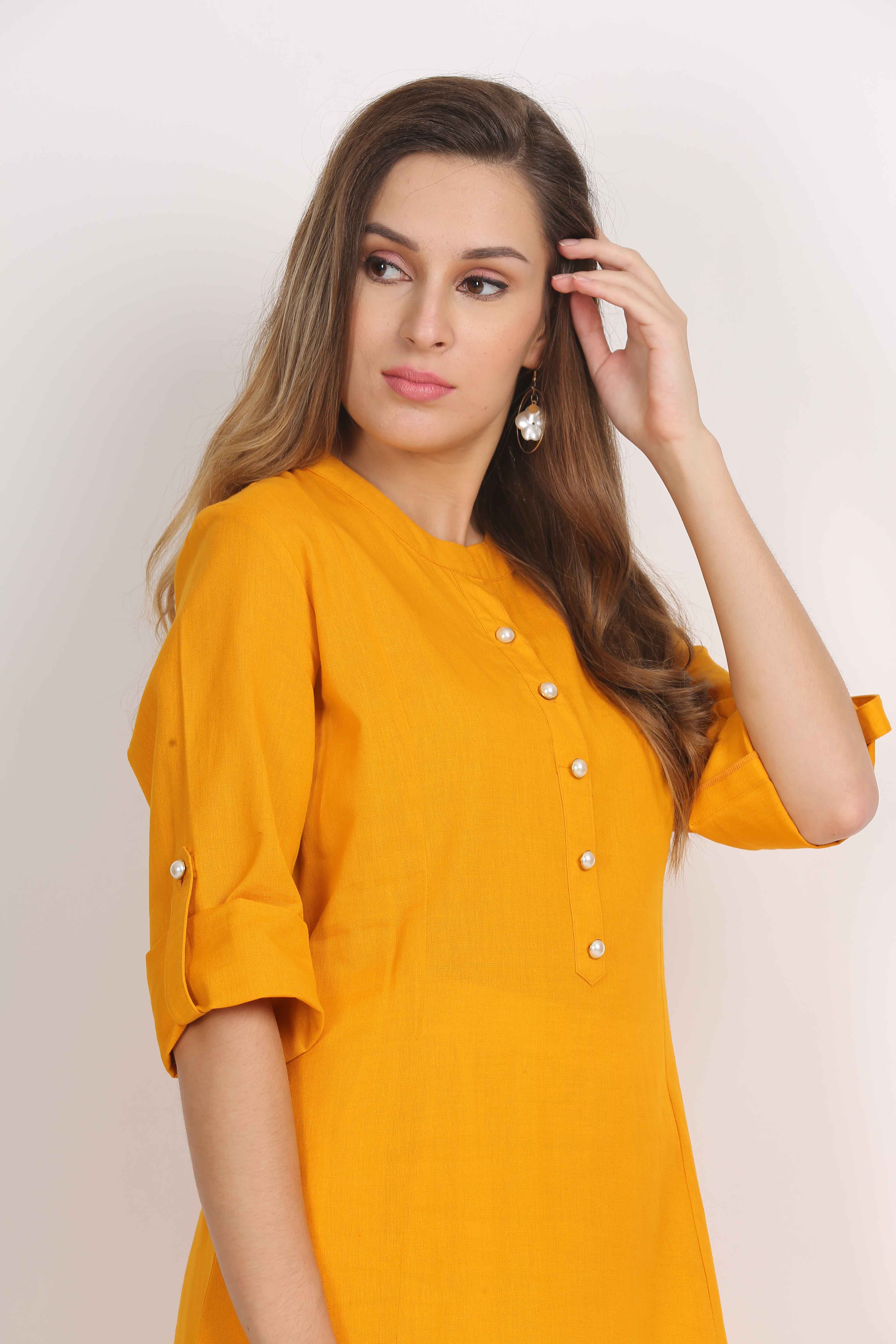 Cotton Flex Straight Kurta with Folding Sleeves