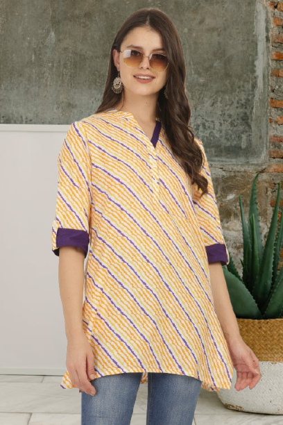 Lehariya Print Cotton Short Kurti