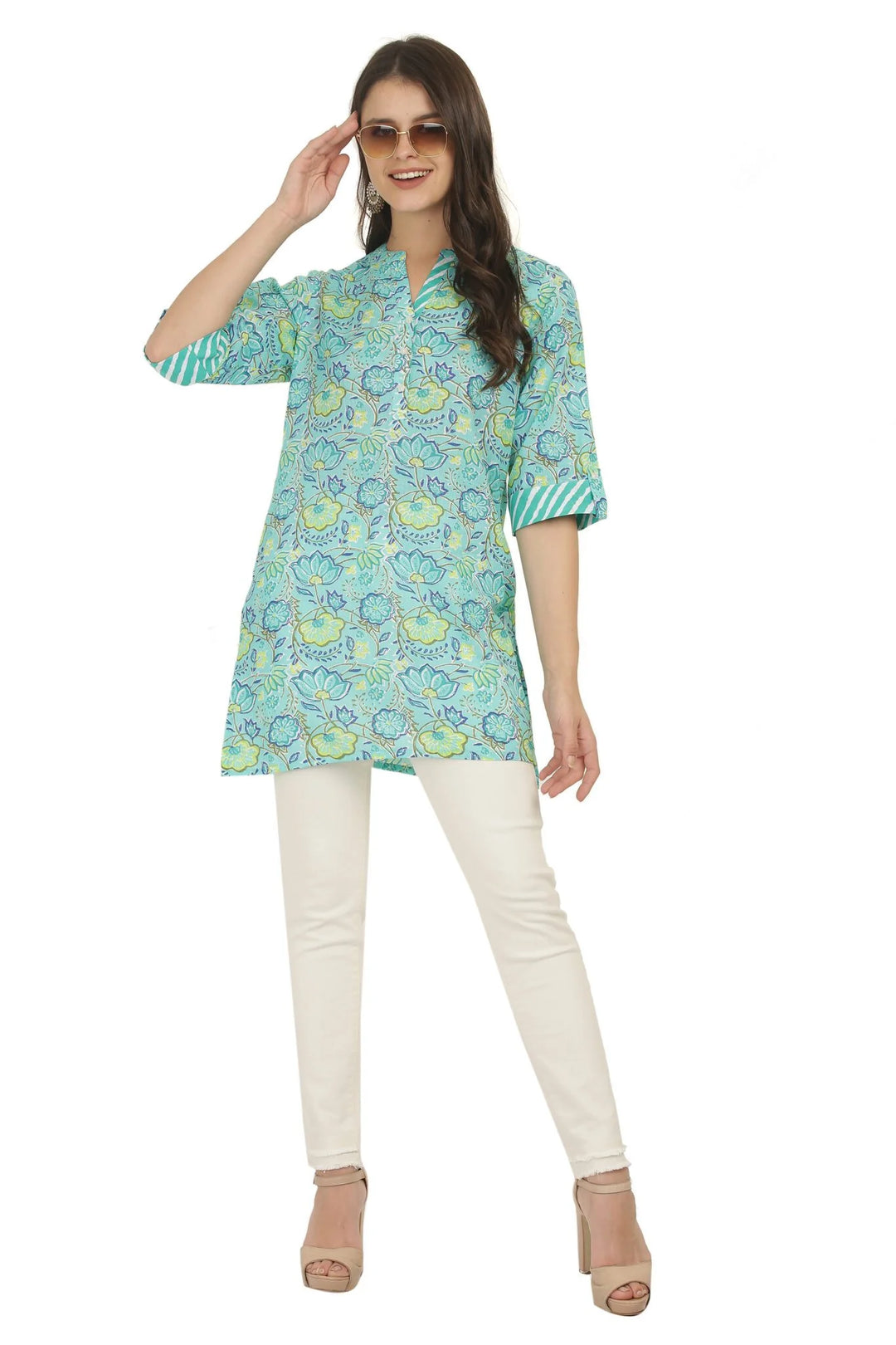 Turquiose Cotton Short Kurti