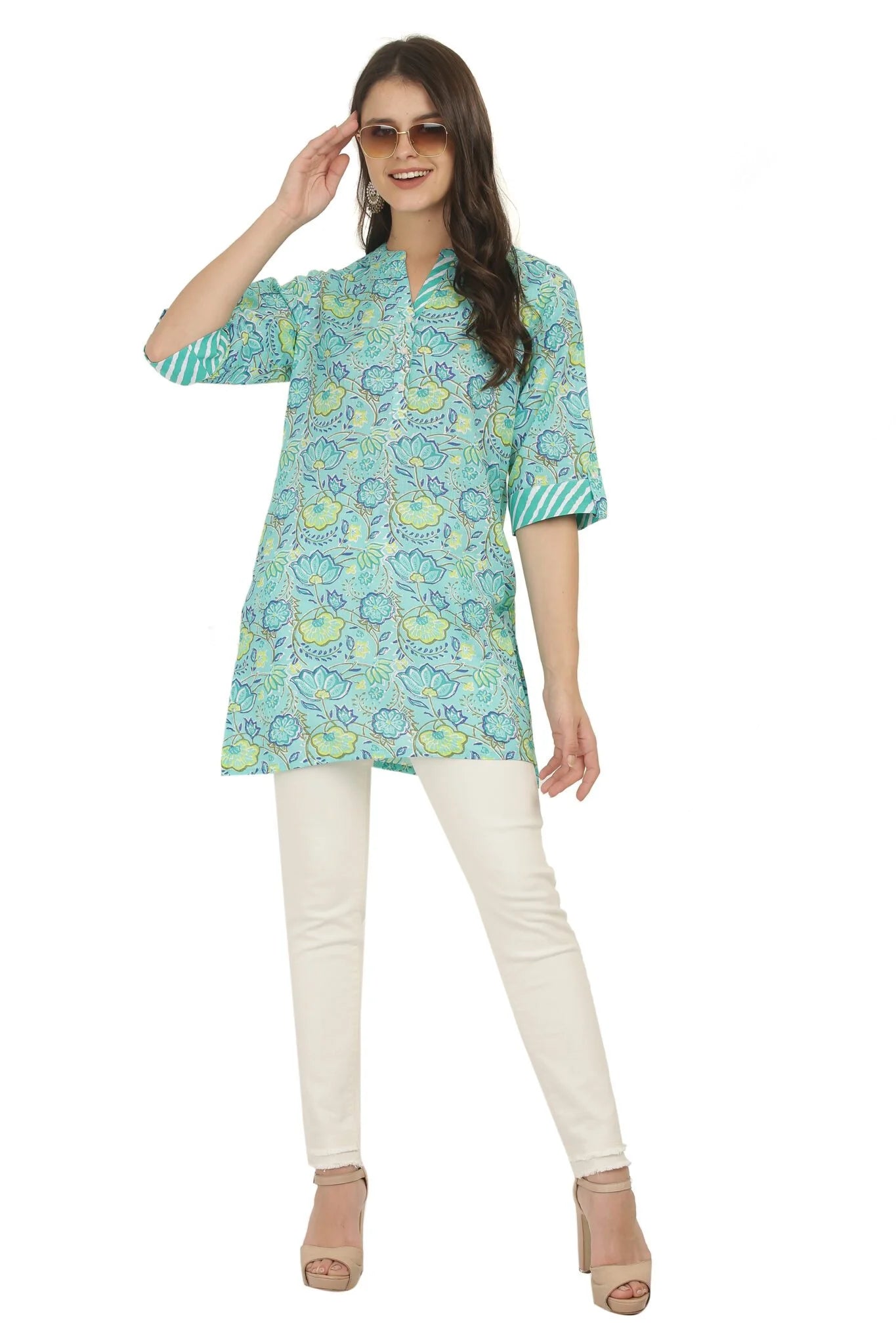 Turquiose Cotton Short Kurti