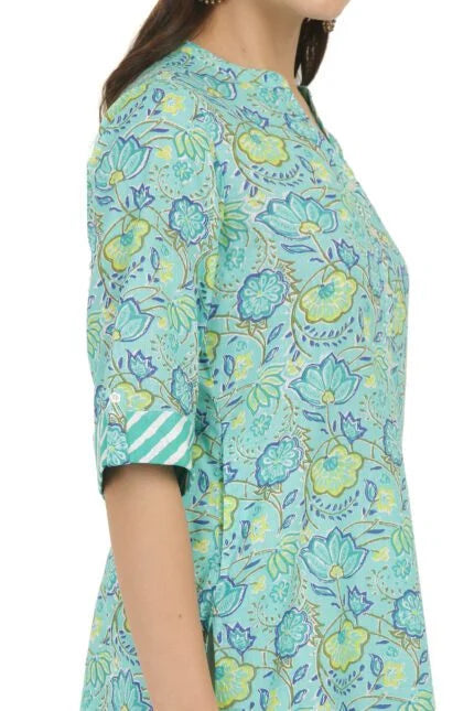 Turquiose Cotton Short Kurti