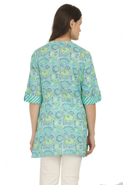 Turquiose Cotton Short Kurti