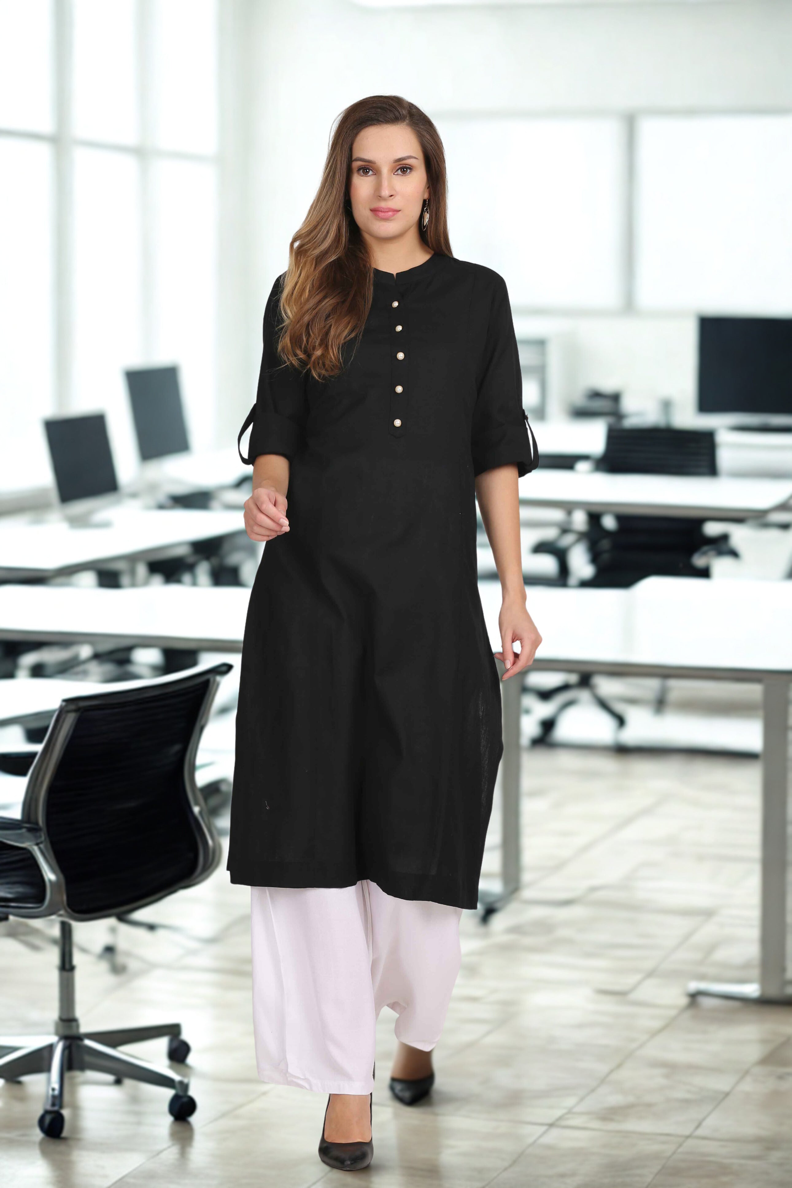 Cotton Flex Straight Kurta with Folding Sleeves