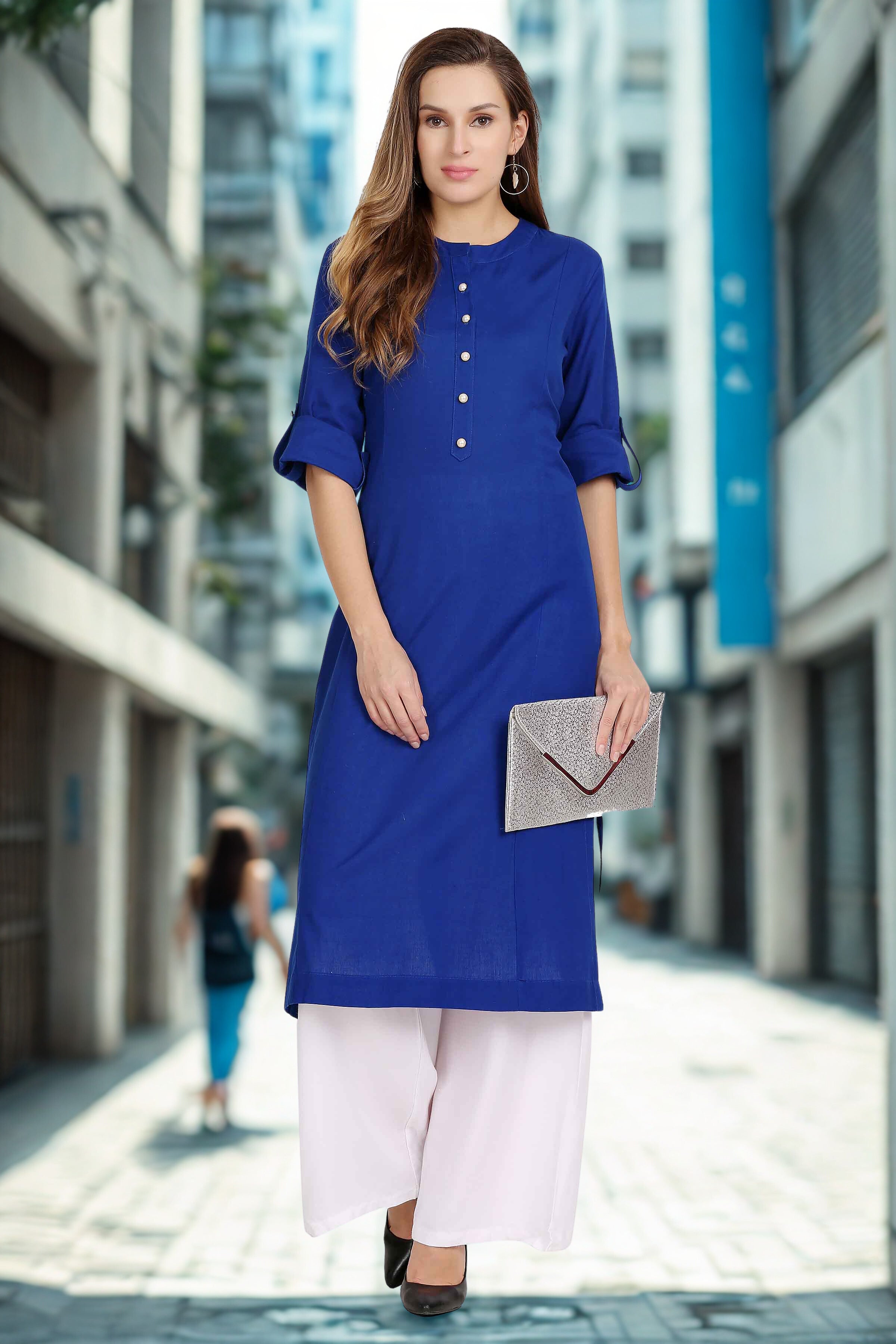 Cotton Flex Straight Kurta with Folding Sleeves