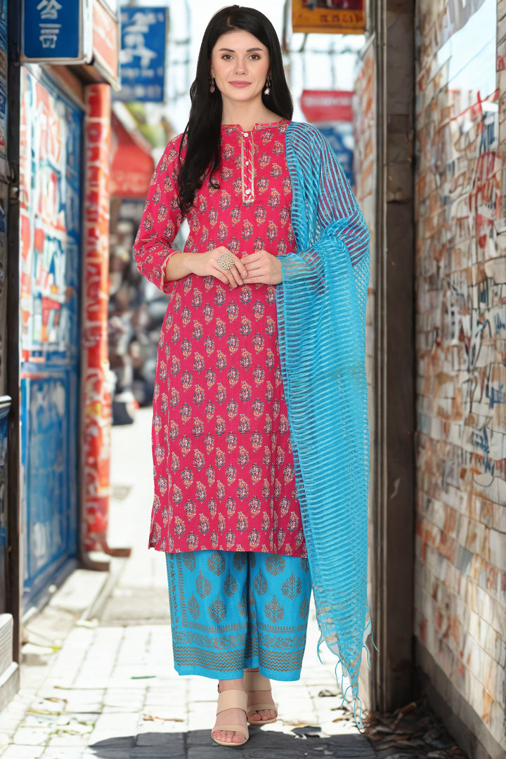 Majenta Colour Cotton Straight Kurta