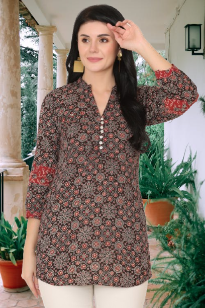 Brownish Black Ajrakh Short Kurti