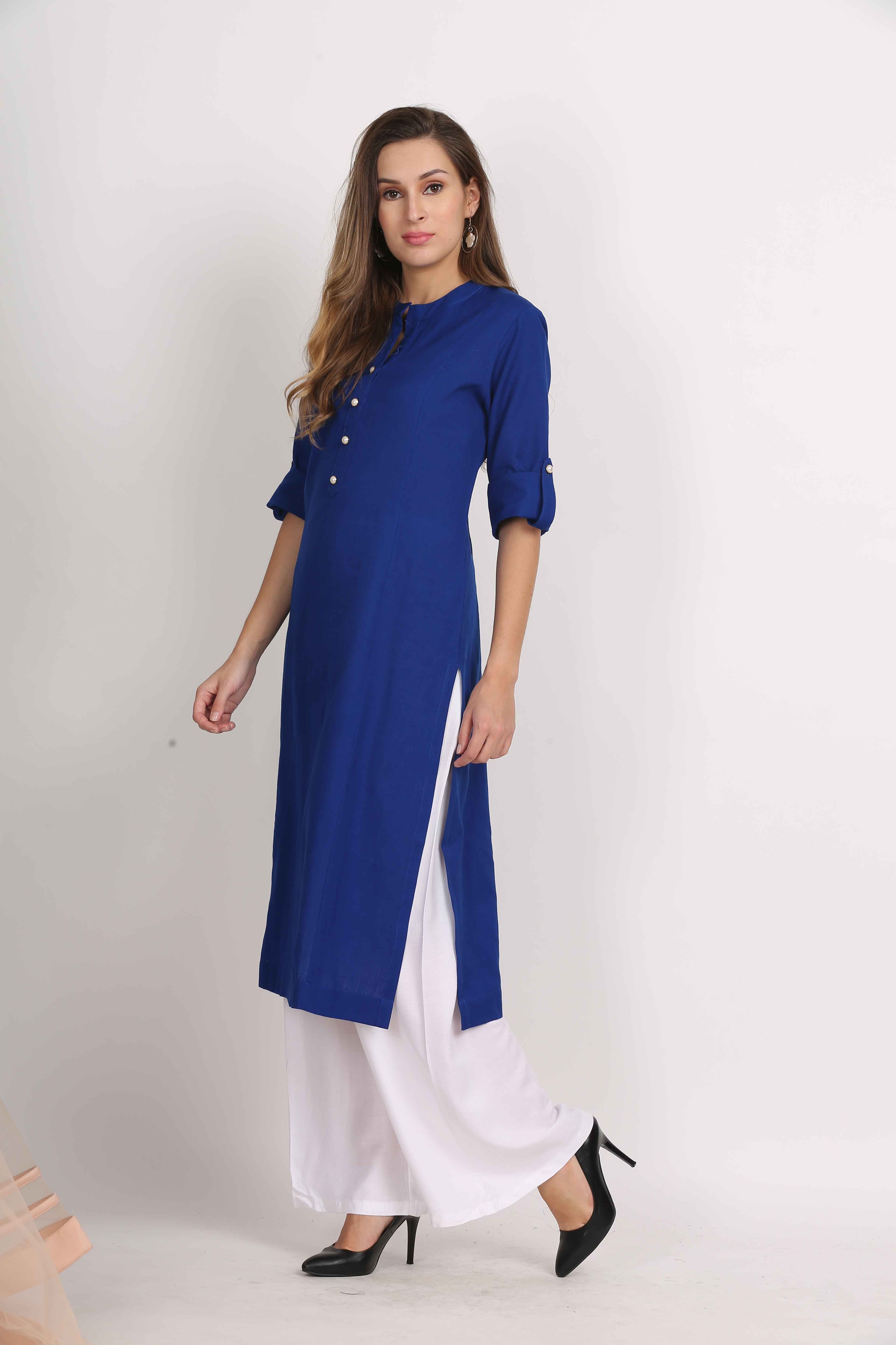 Cotton Flex Straight Kurta with Folding