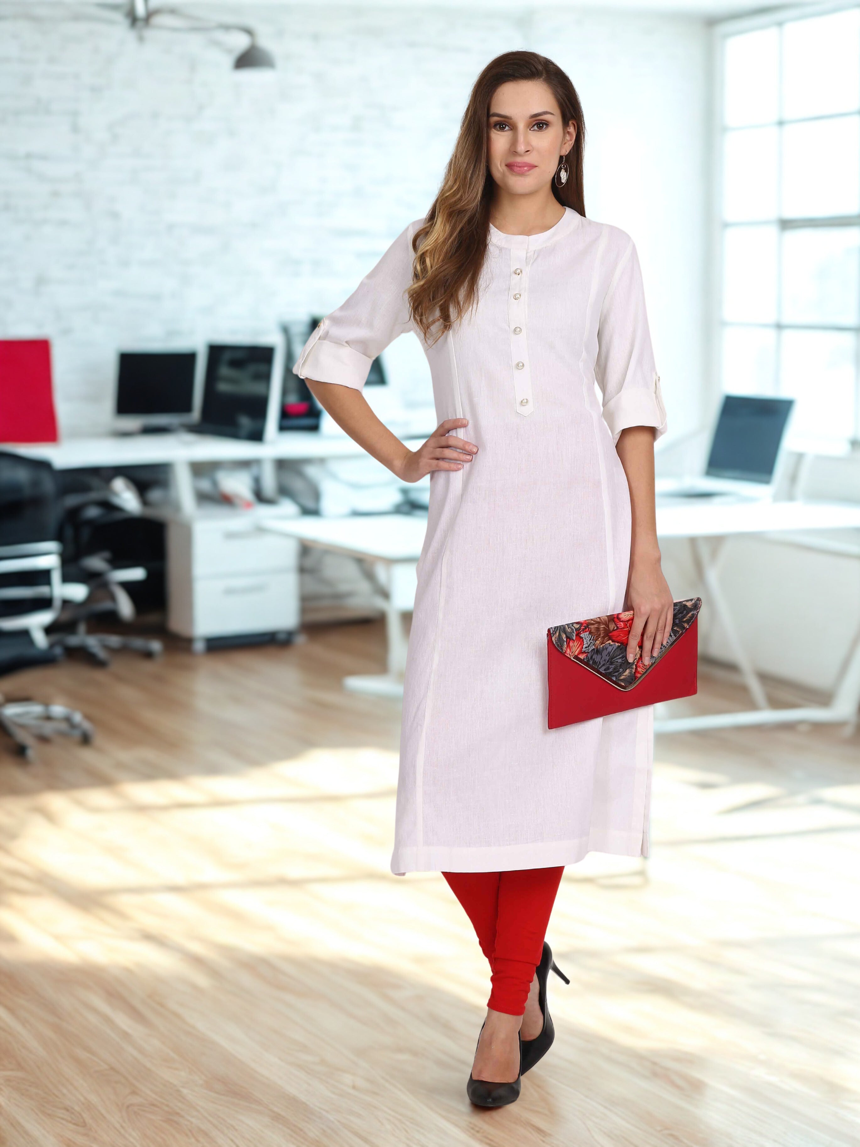 Cotton Flex Straight Kurta with Folding Sleeves