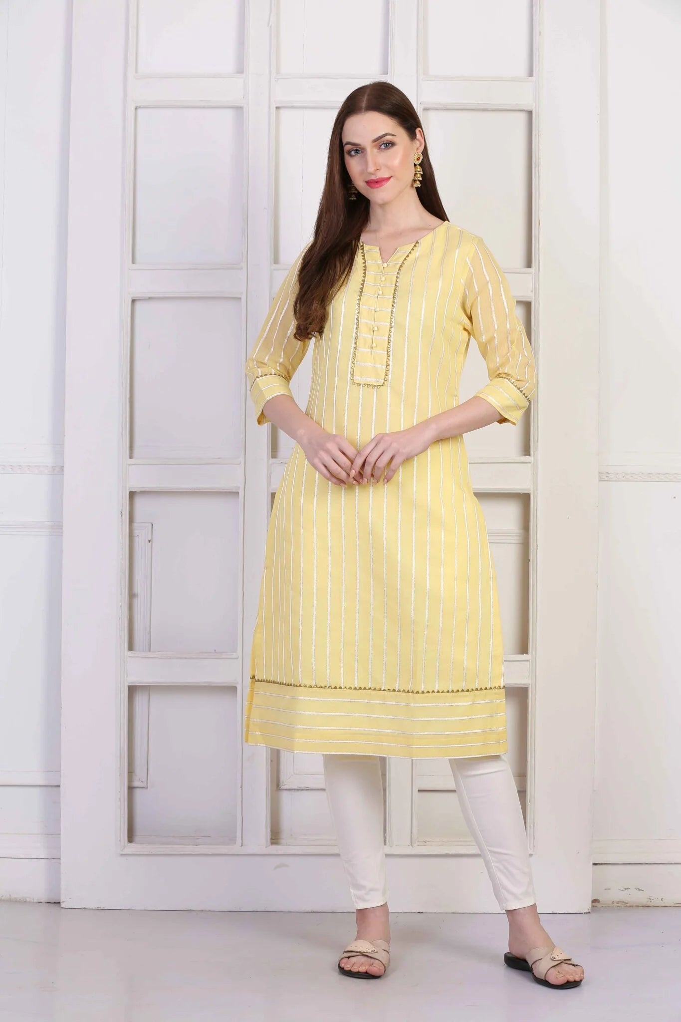 Lemon Chanderi Straight Kurta