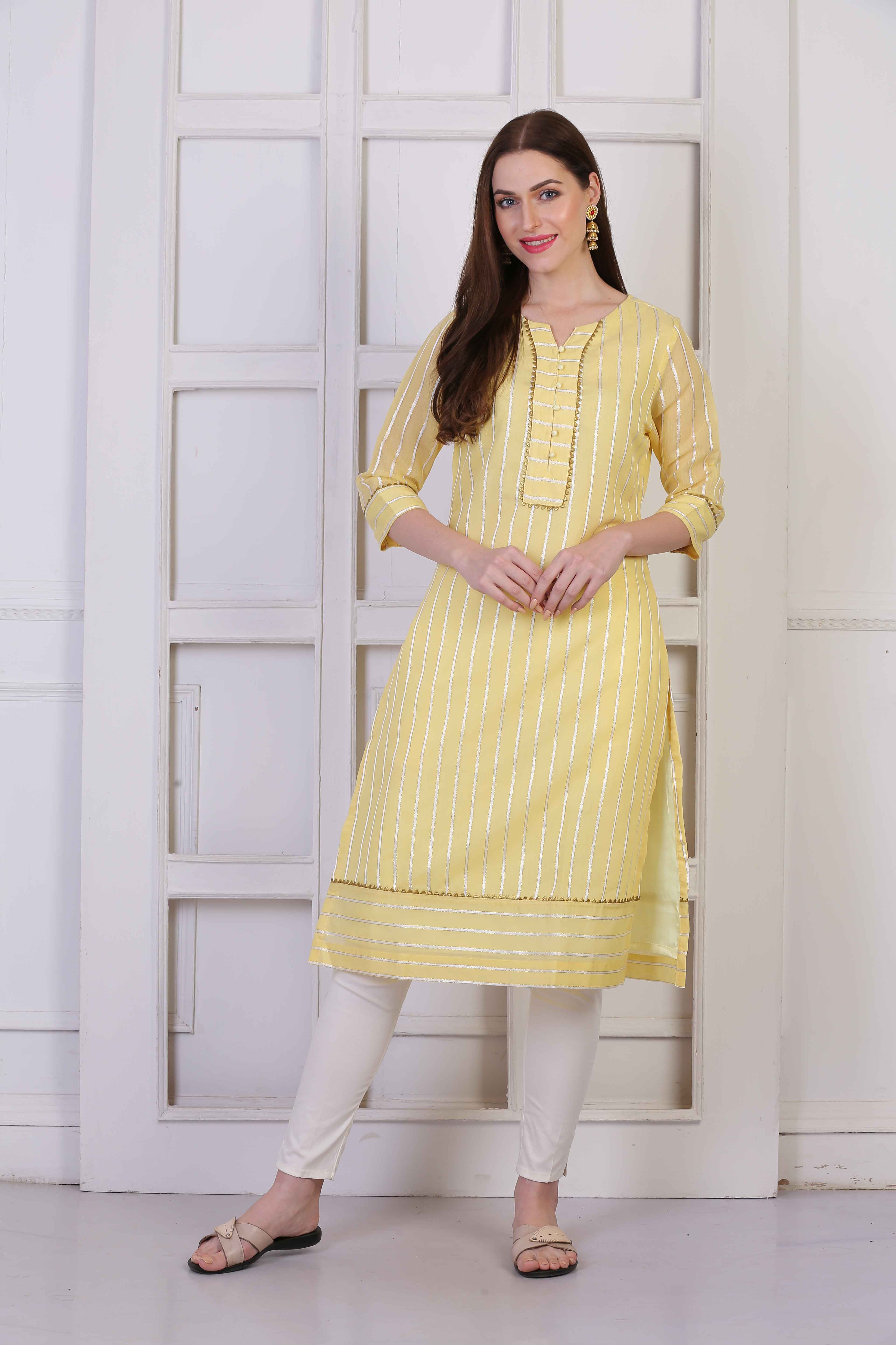 Peach Chanderi Straight Kurta