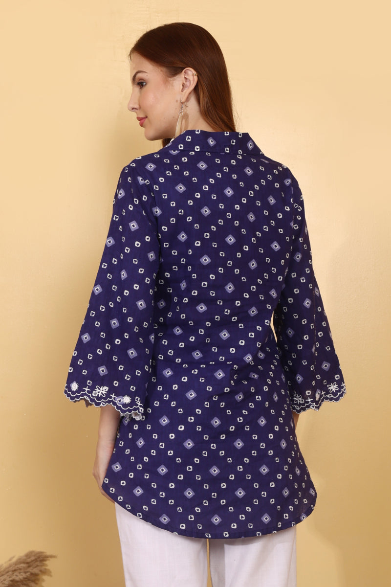 Indigo Bandhani  Cotton Shirt