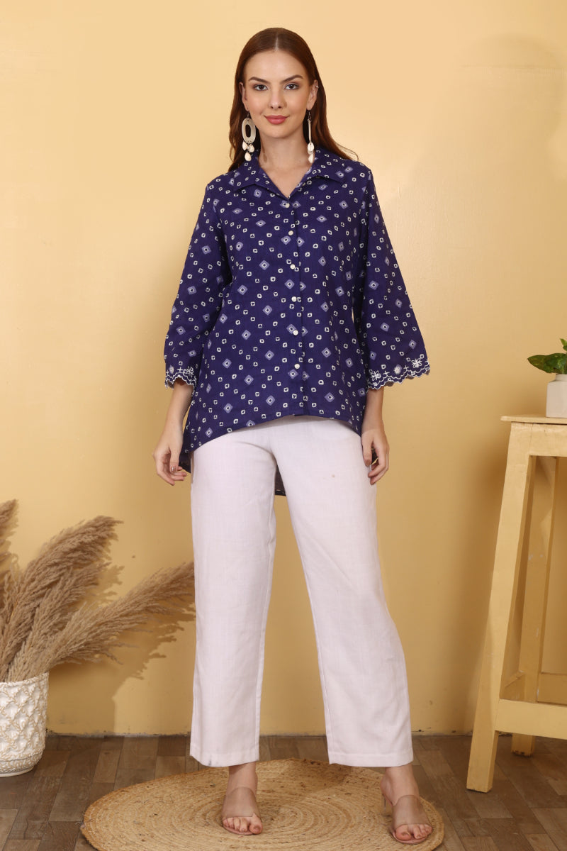 Indigo Bandhani  Cotton Shirt