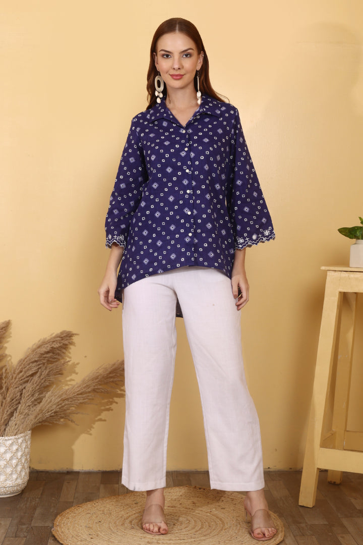 Indigo Bandhani  Cotton Shirt