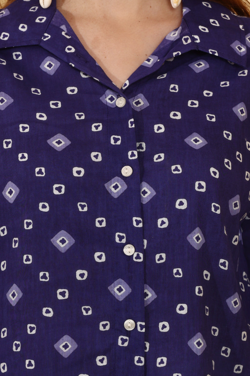 Indigo Bandhani  Cotton Shirt