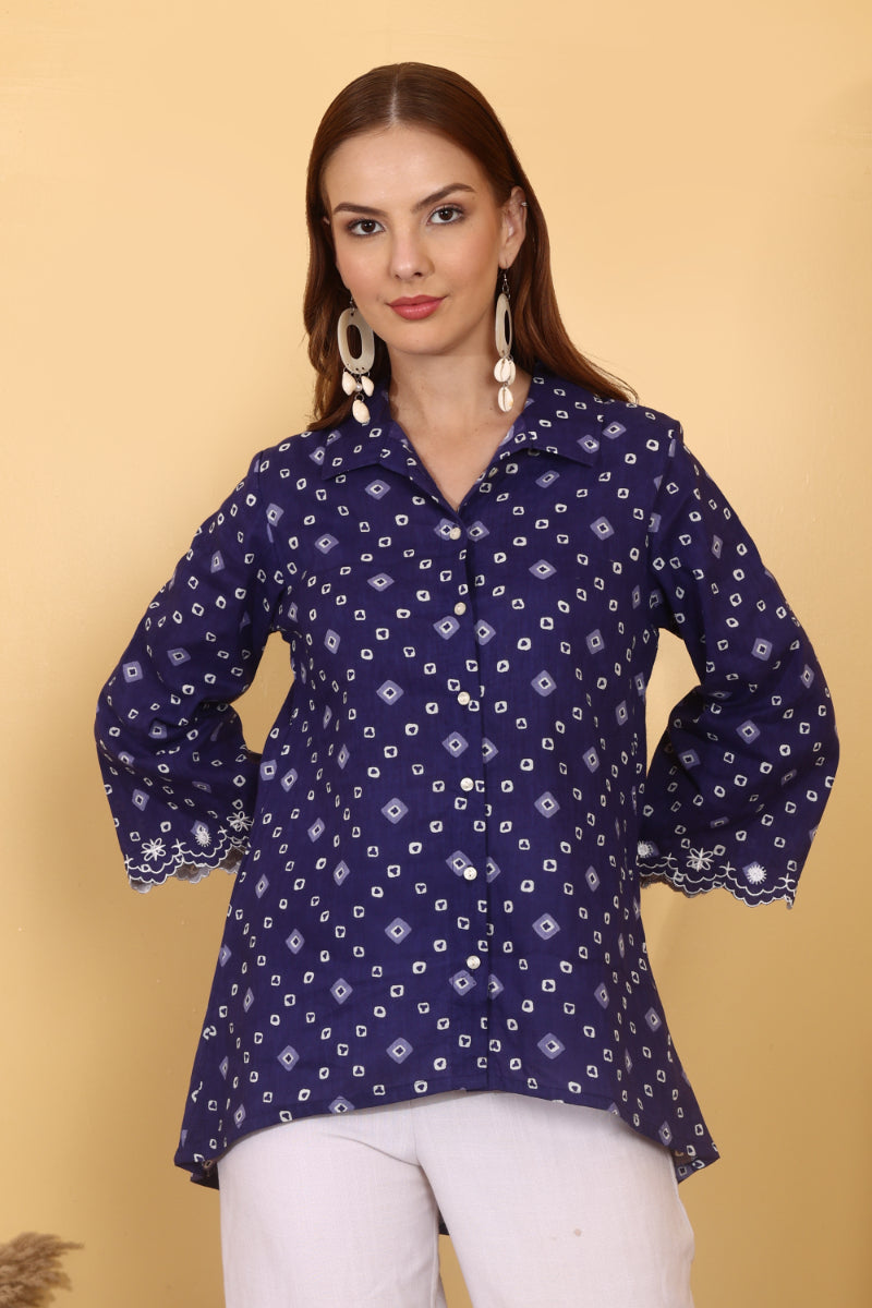 Indigo Bandhani  Cotton Shirt