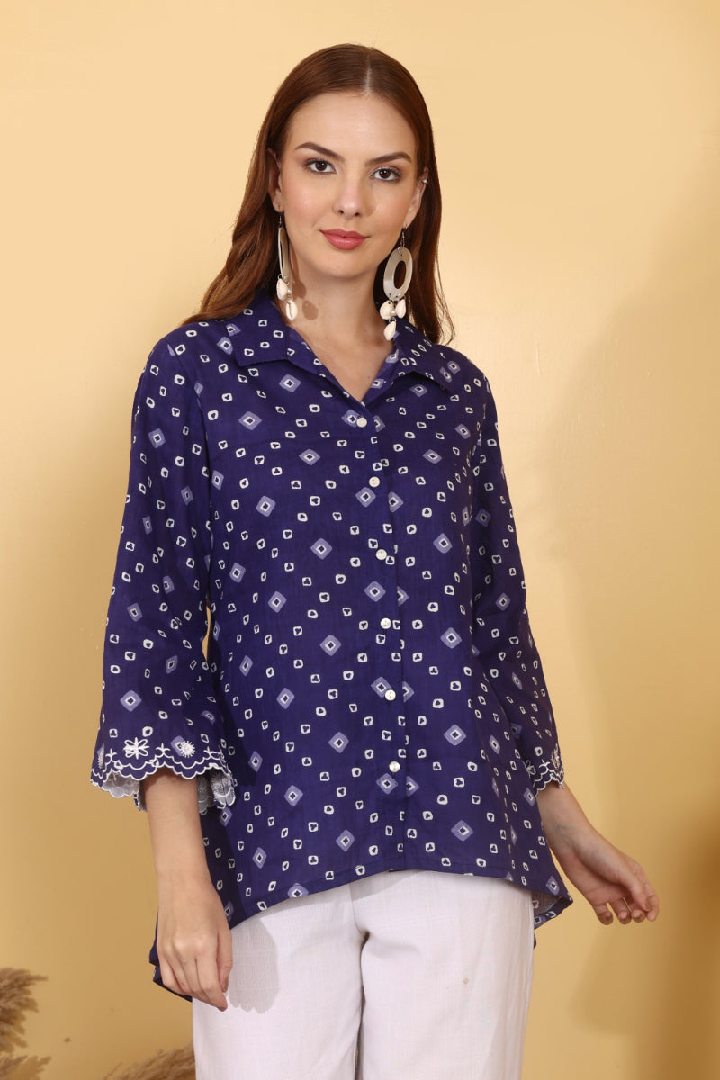 Indigo Bandhani  Cotton Shirt