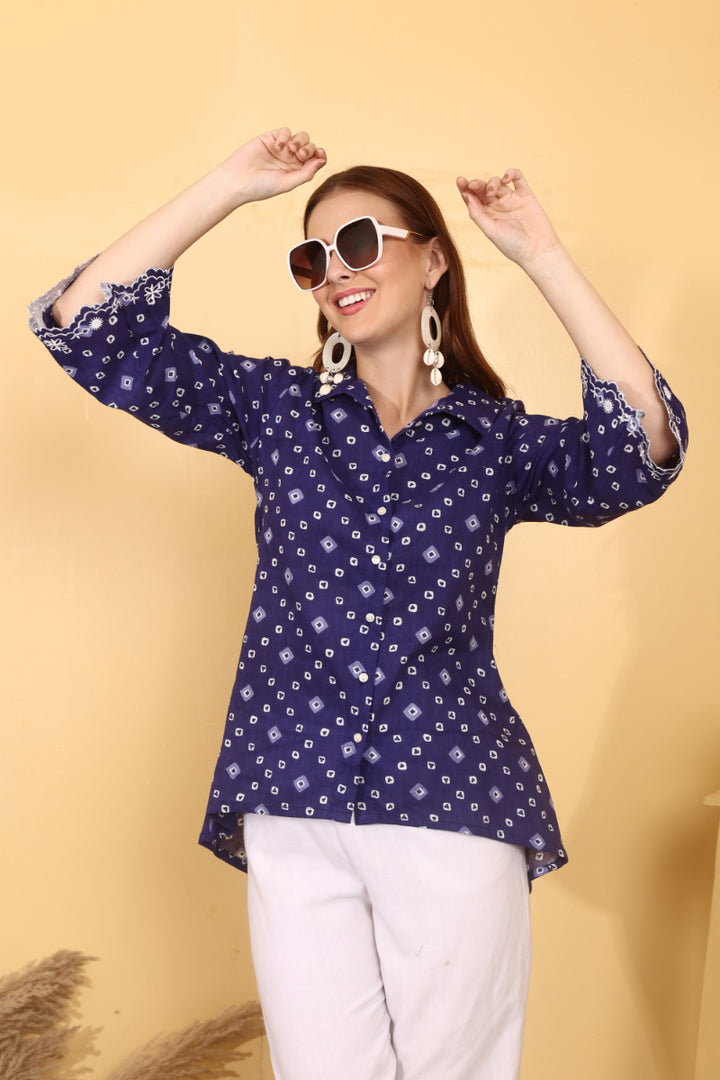 Indigo Bandhani  Cotton Shirt