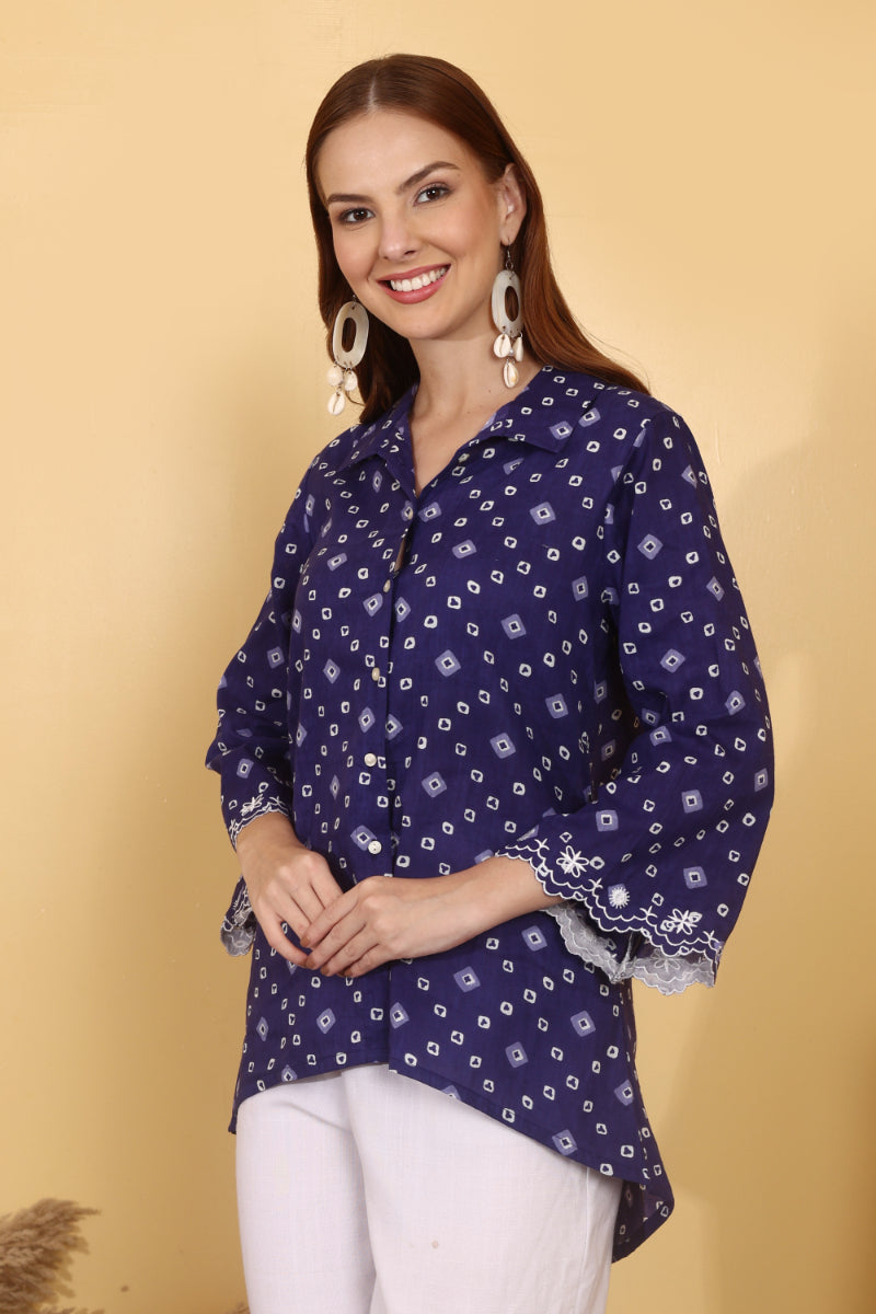 Indigo Bandhani  Cotton Shirt