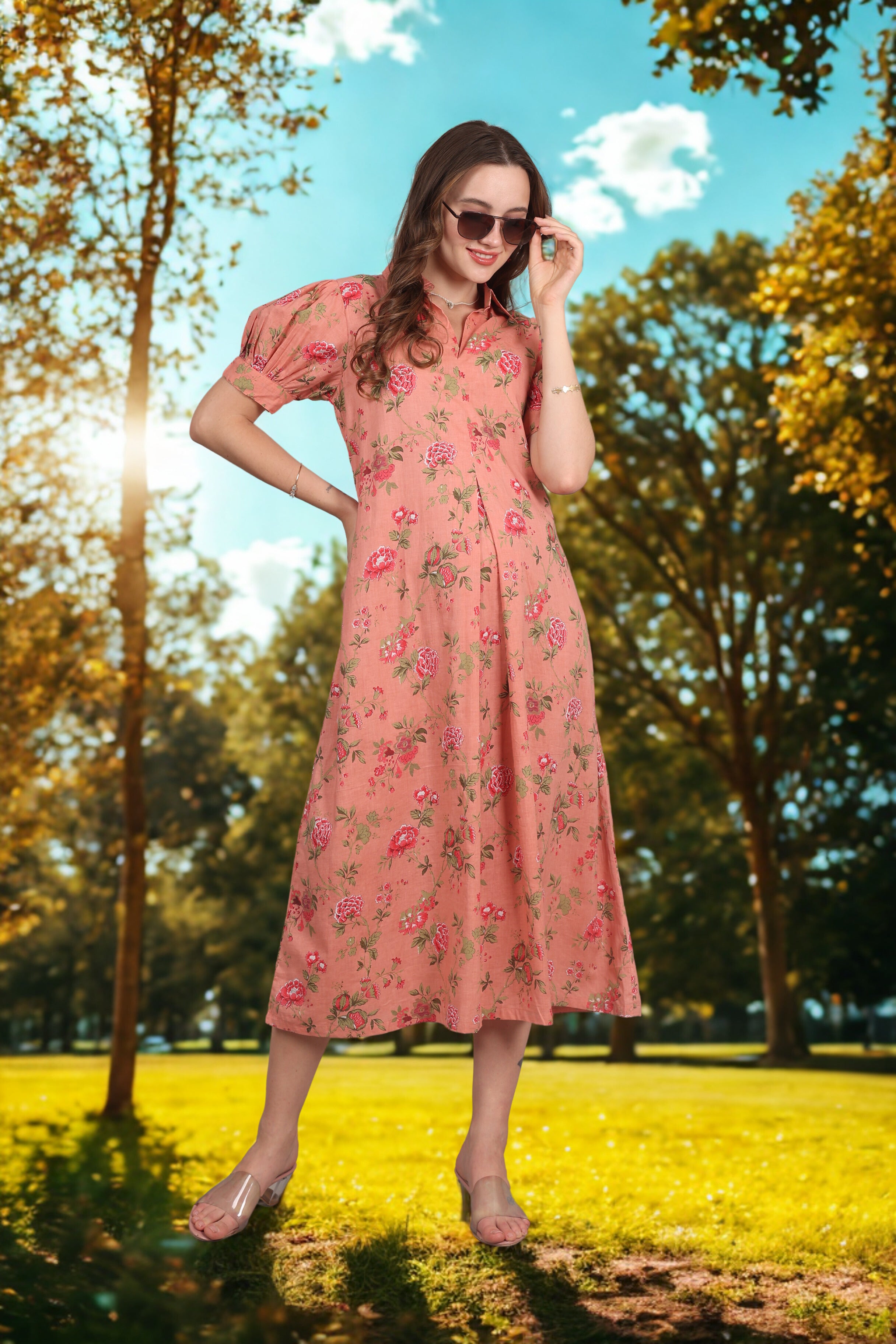 Ink Blue Cotton A-Line Maxi Dress