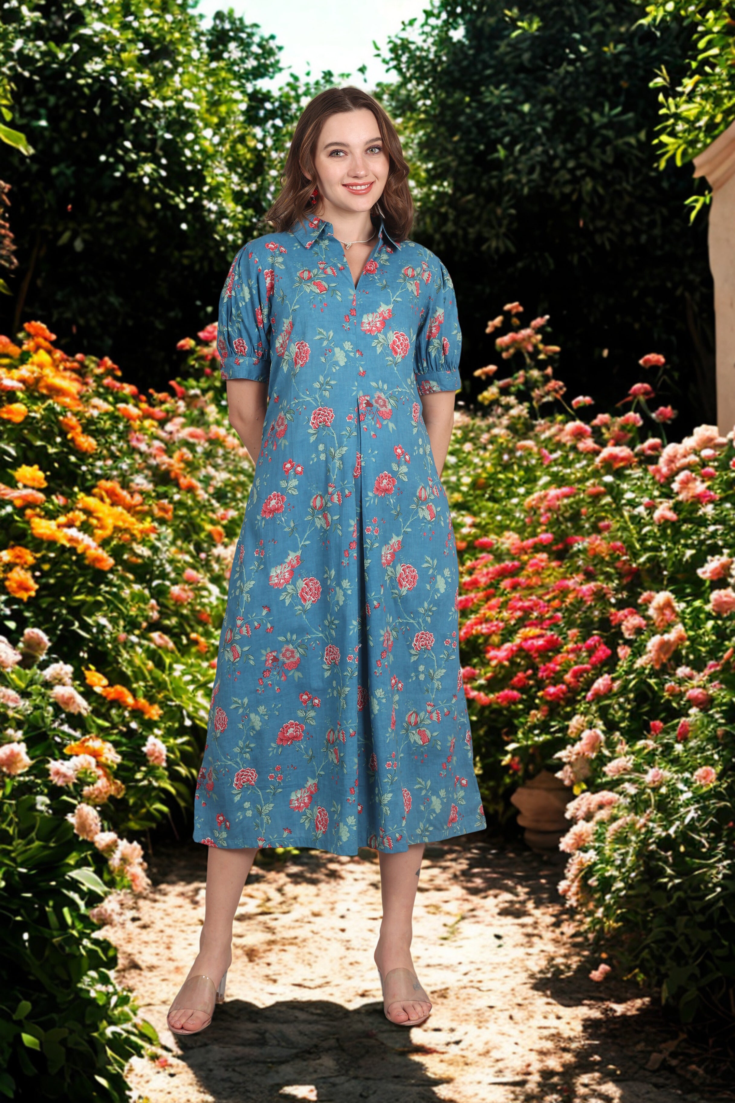 Ink Blue Cotton A-Line Maxi Dress