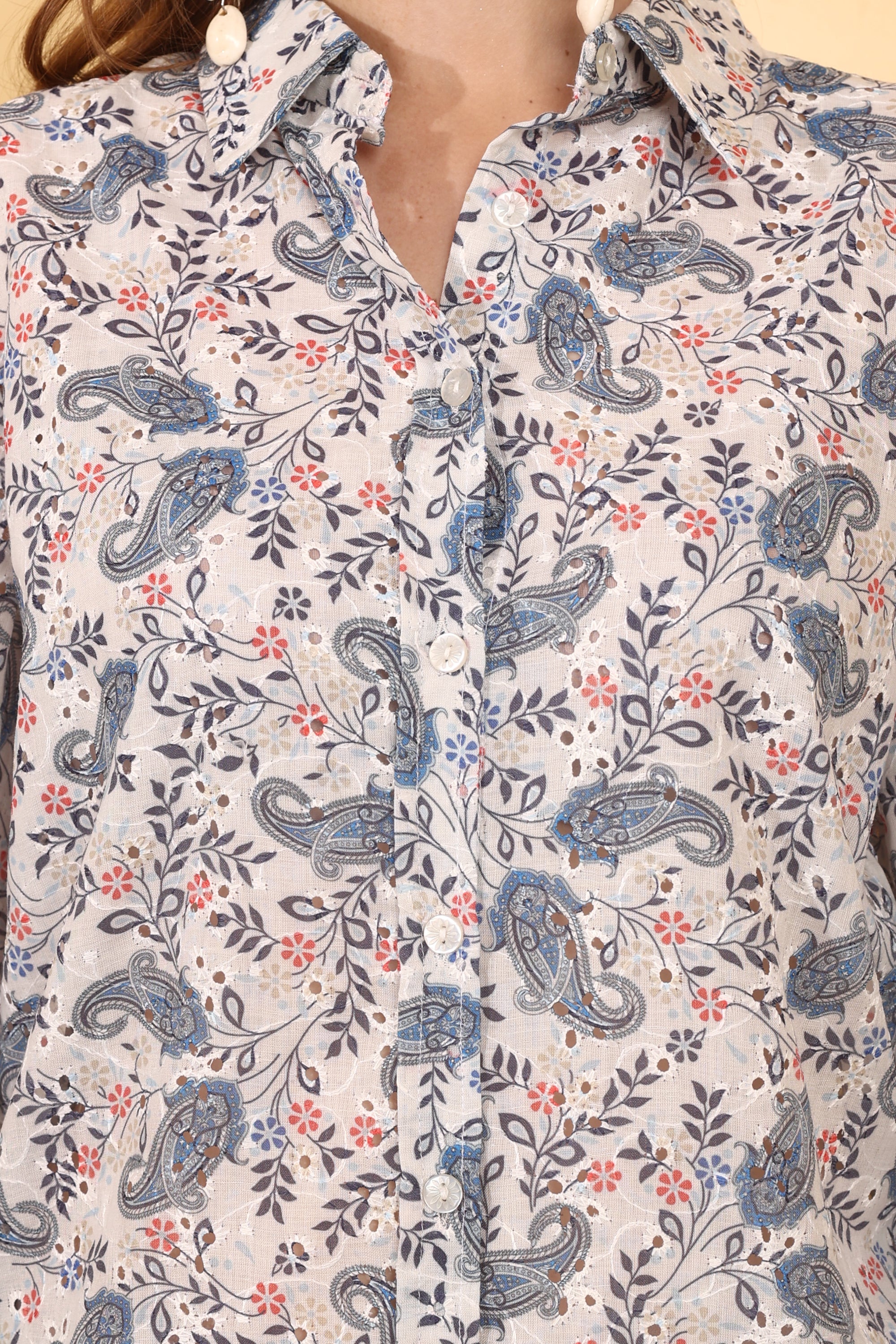 Schiffli Cotton Printed Shirt