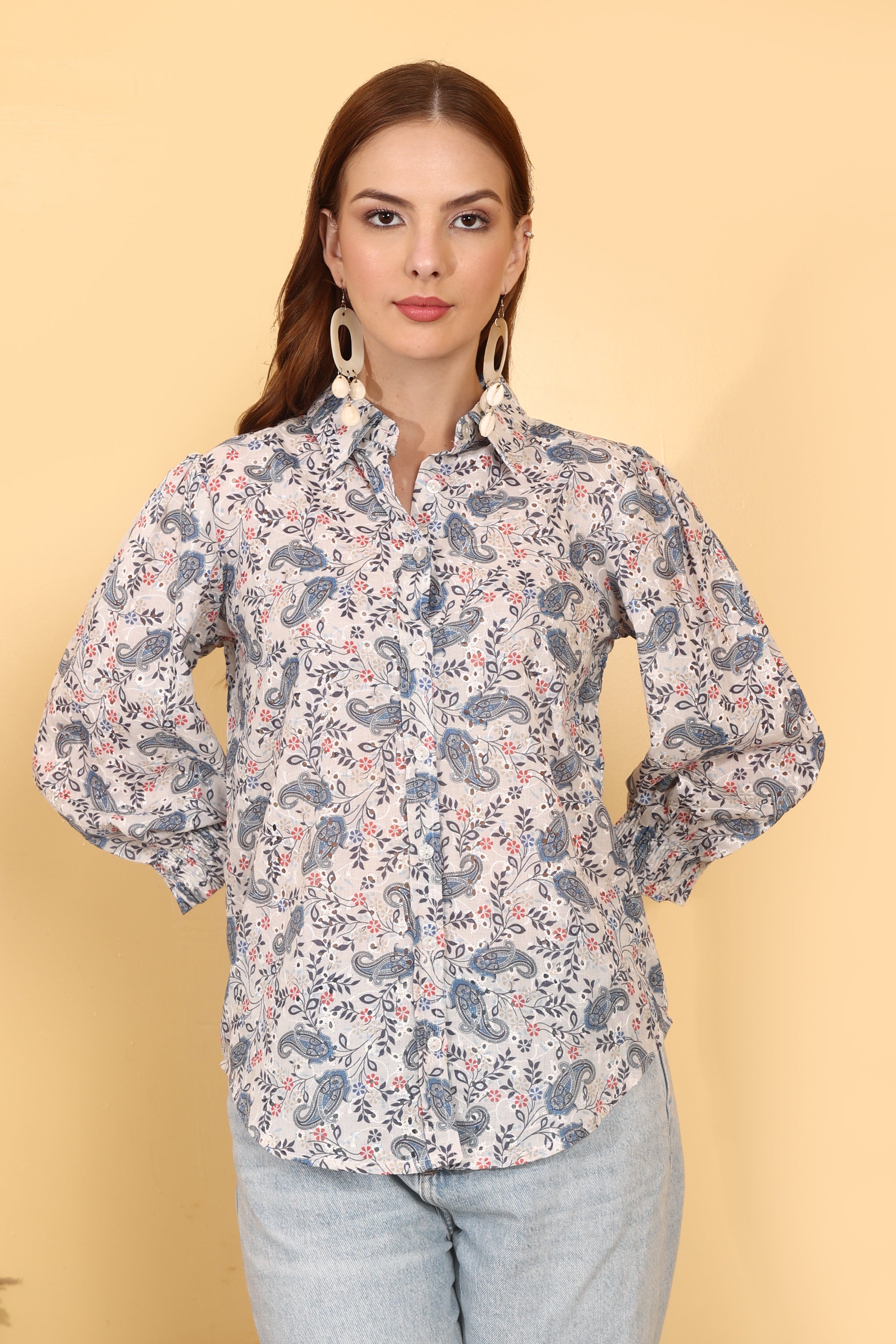 Schiffli Cotton Printed Shirt