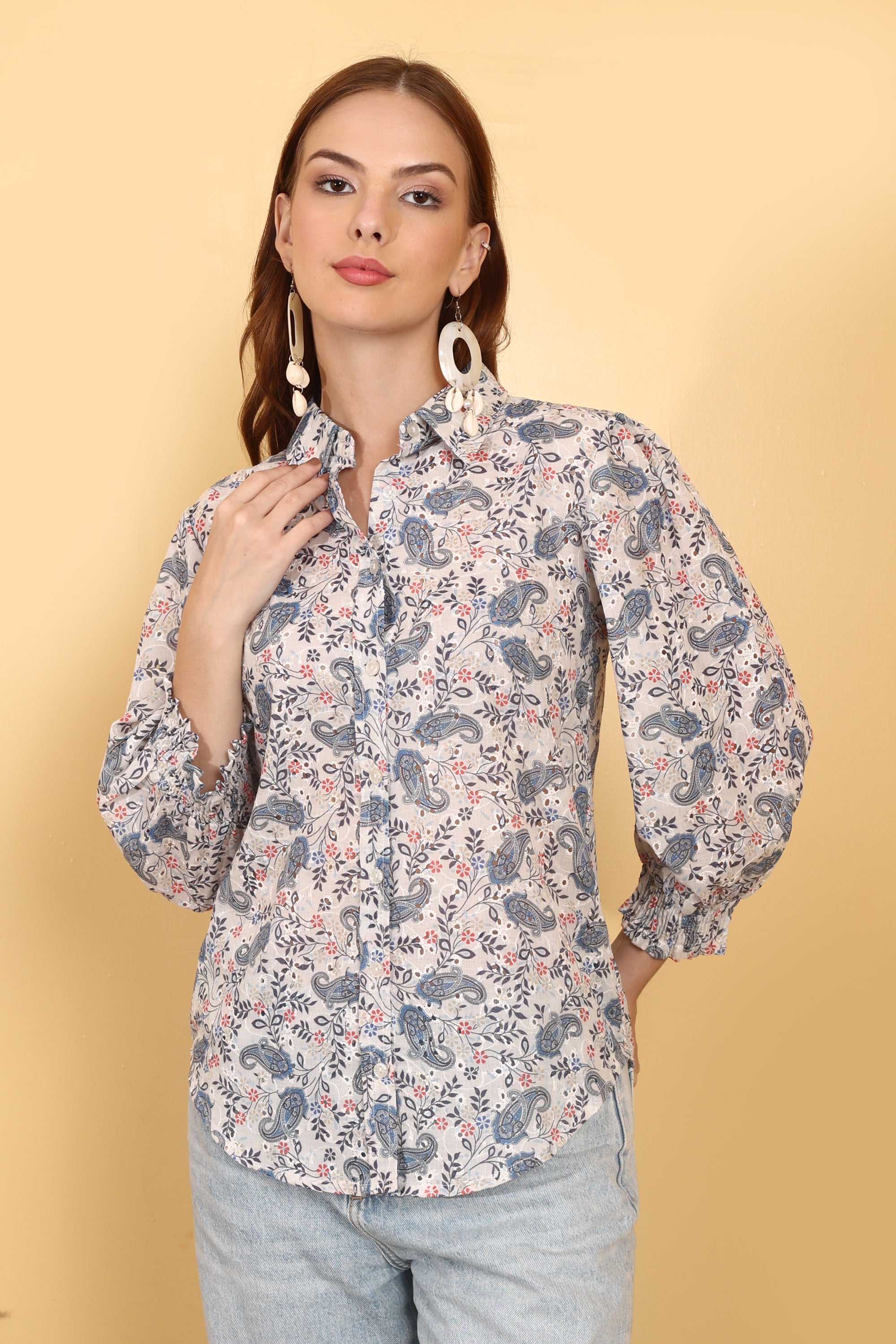 Schiffli Cotton Printed Shirt