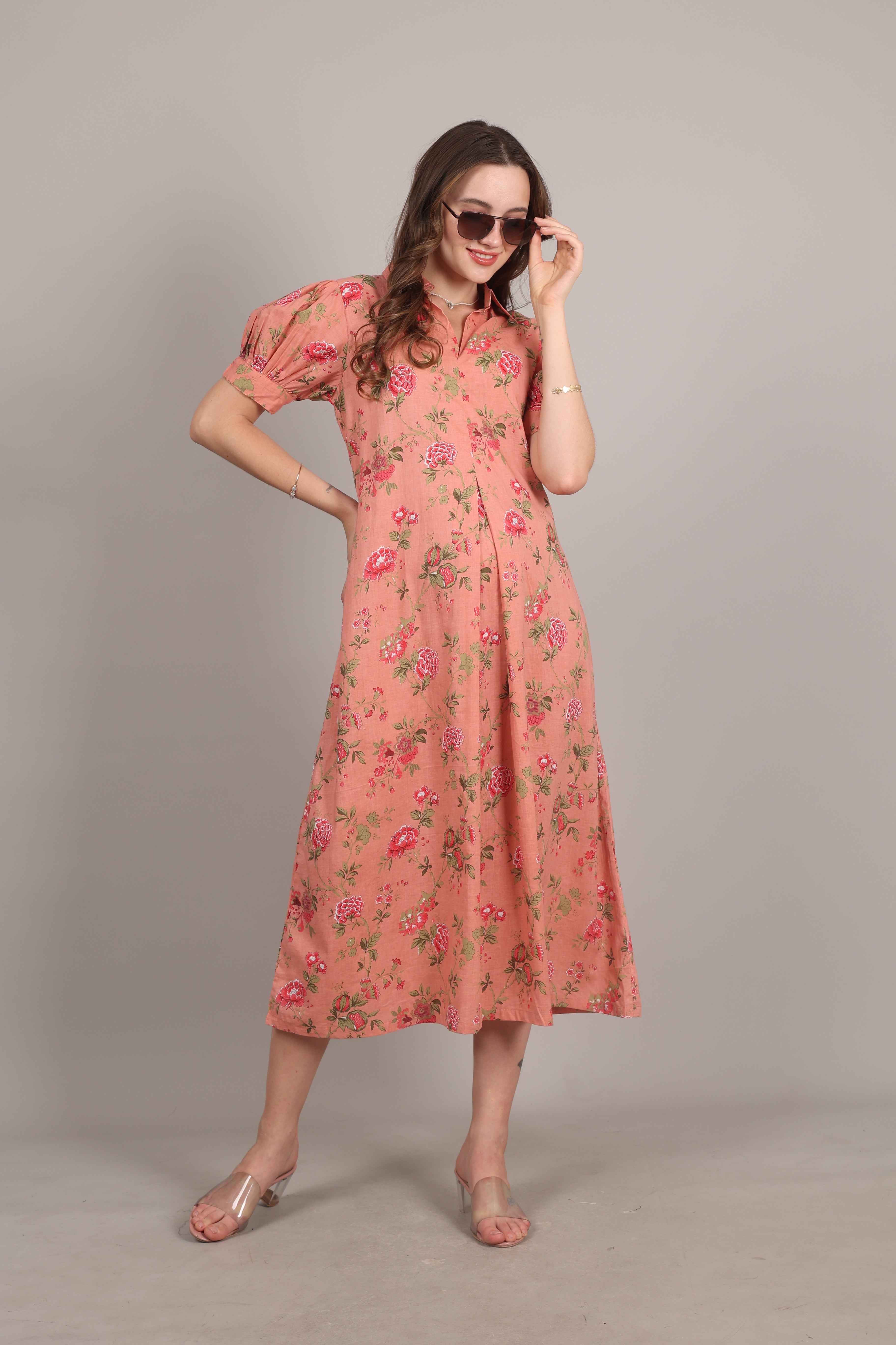 Ink Blue Cotton A-Line Maxi Dress