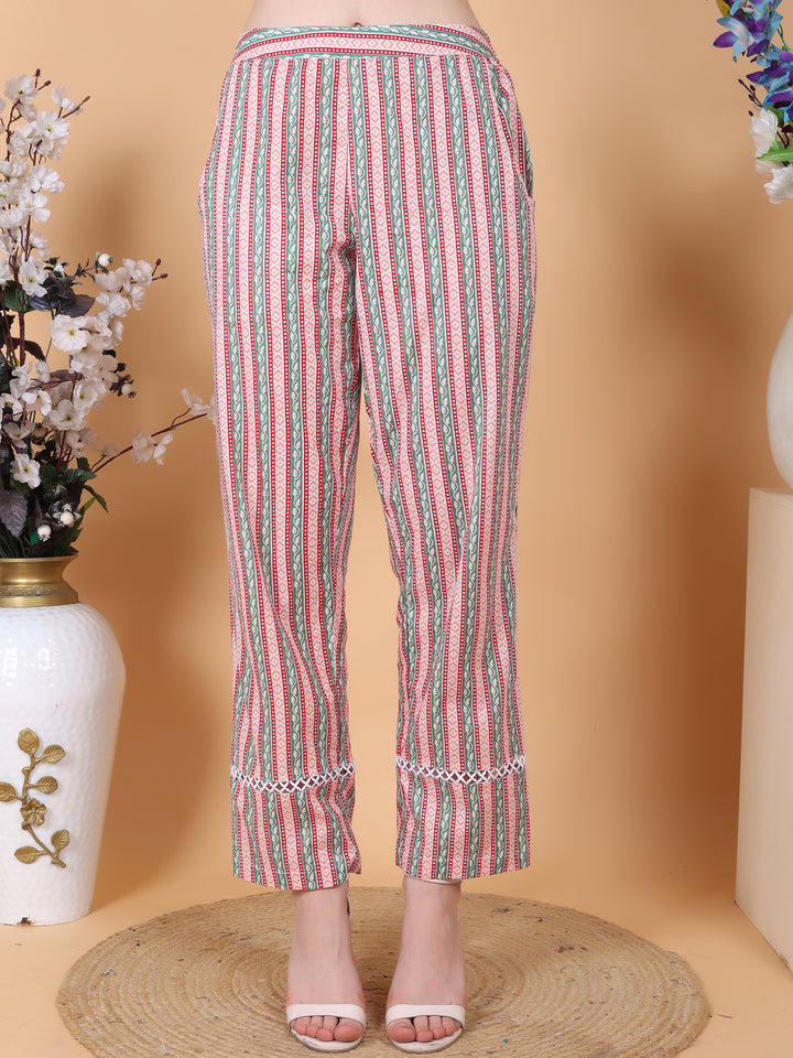 Stripe Print Mint Green Regular Fit Pant