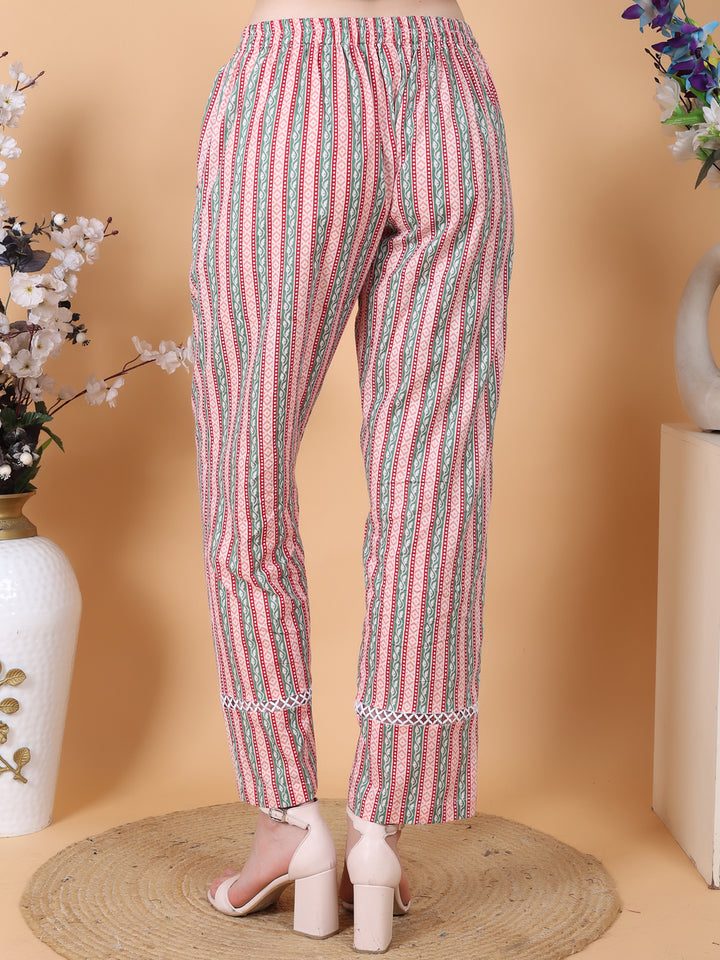 Stripe Print Mint Green Regular Fit Pant