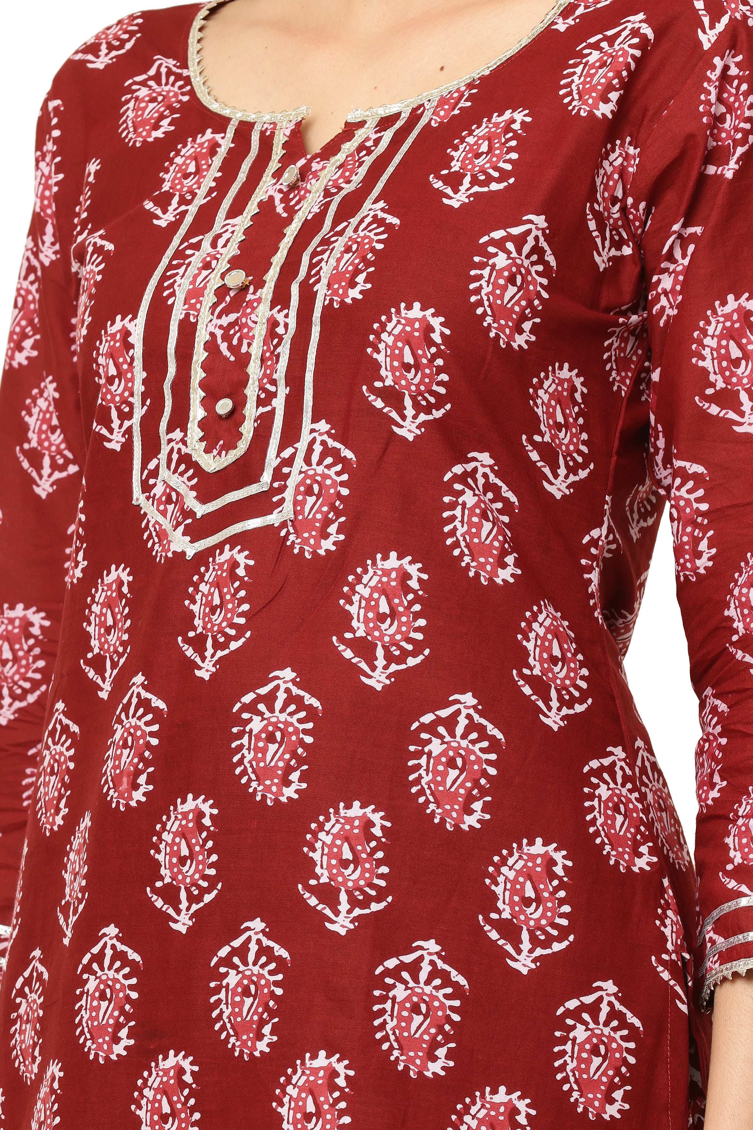 Cotton Jaipuri Print Maroon Coord Set