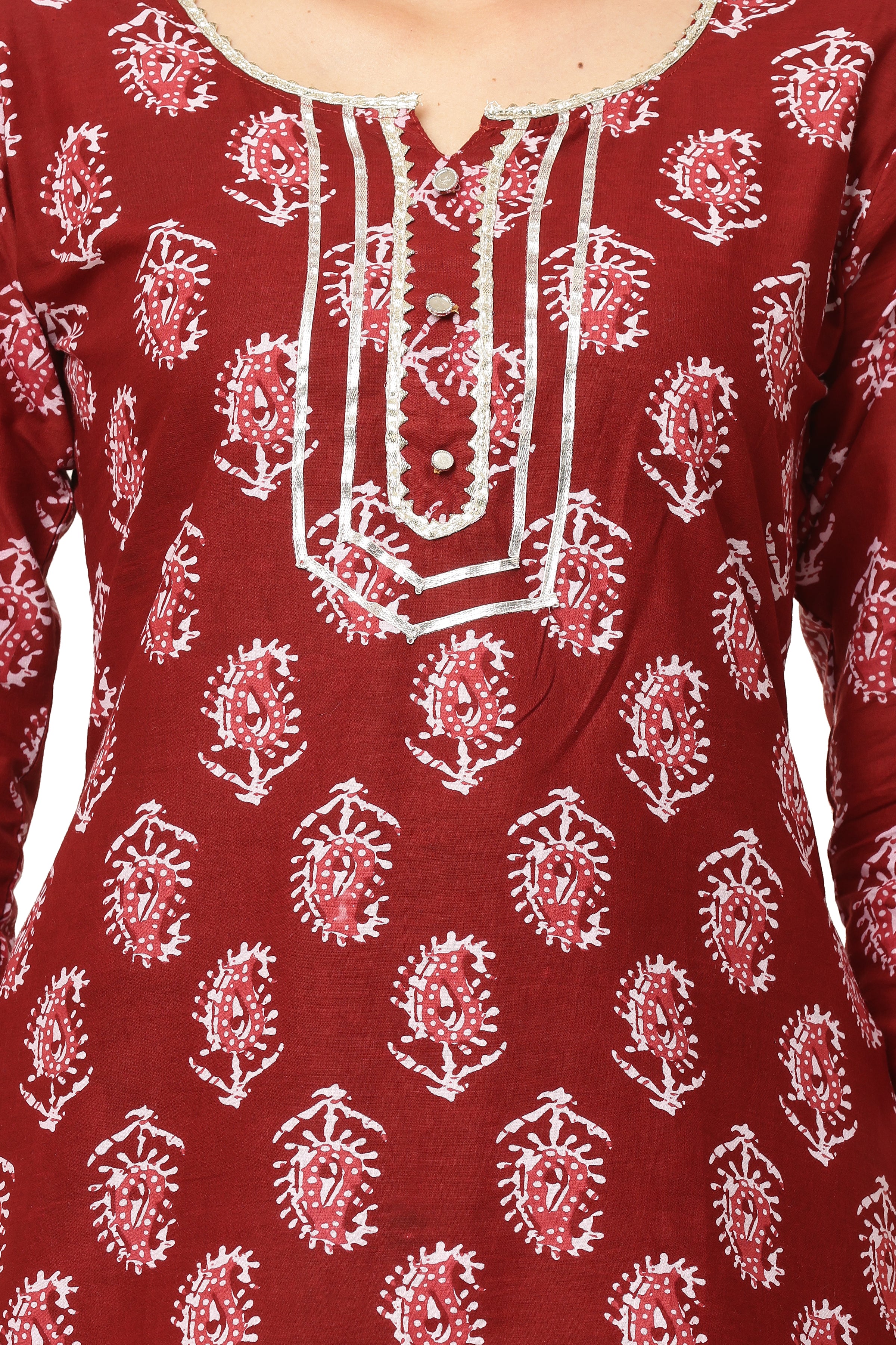 Cotton Jaipuri Print Maroon Coord Set