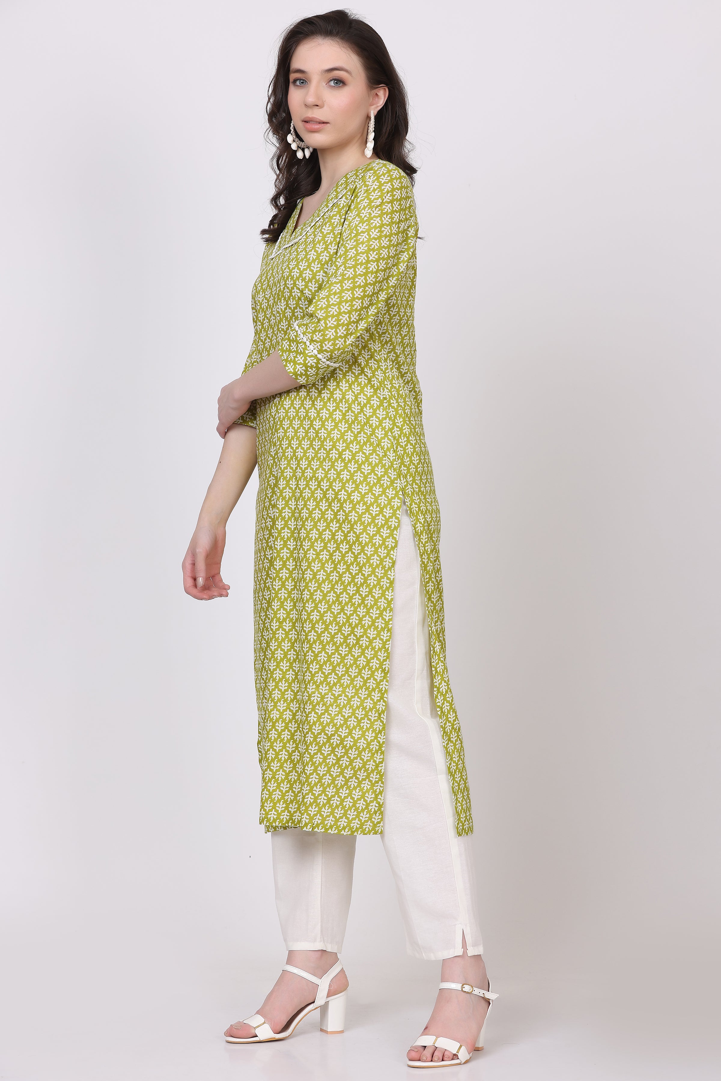 Cotton Straight Kurta with V-Neck & Side Pocket