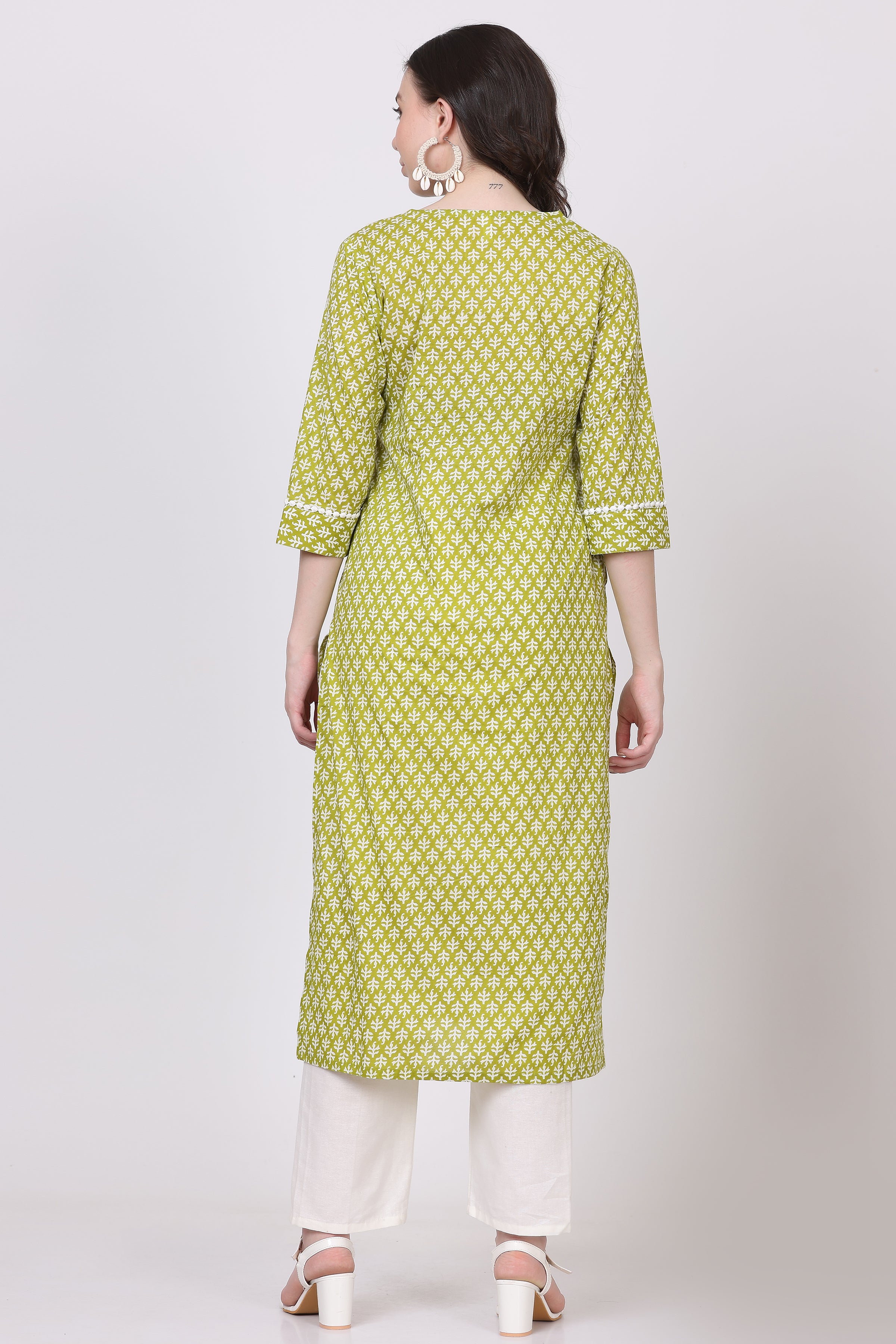 Cotton Straight Kurta with V-Neck & Side Pocket