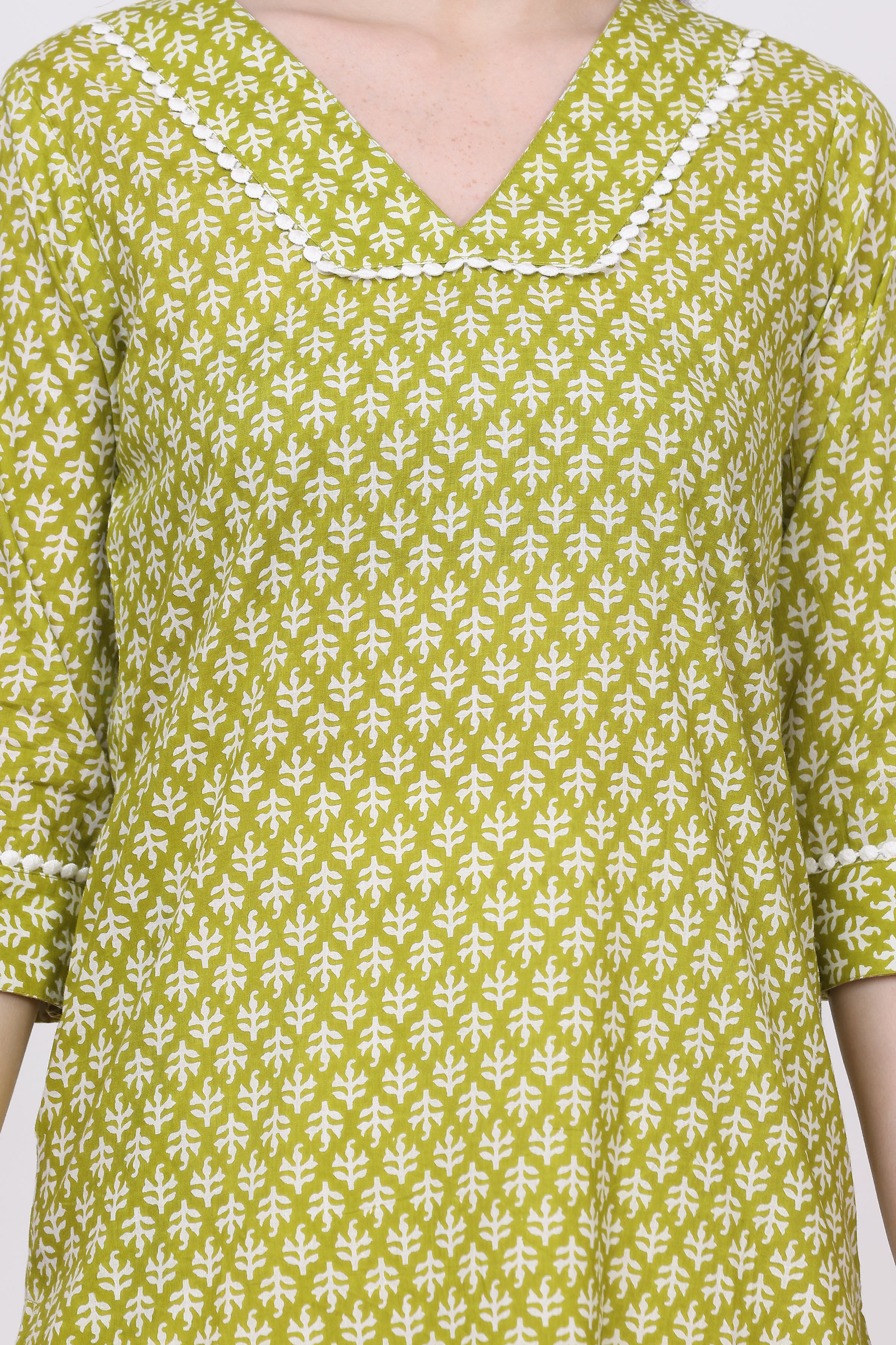 Cotton Straight Kurta with V-Neck & Side Pocket