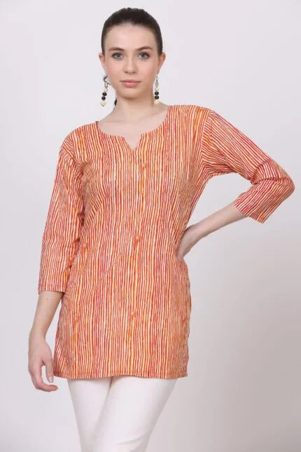 Stripes  Cotton Straight Short Kurta
