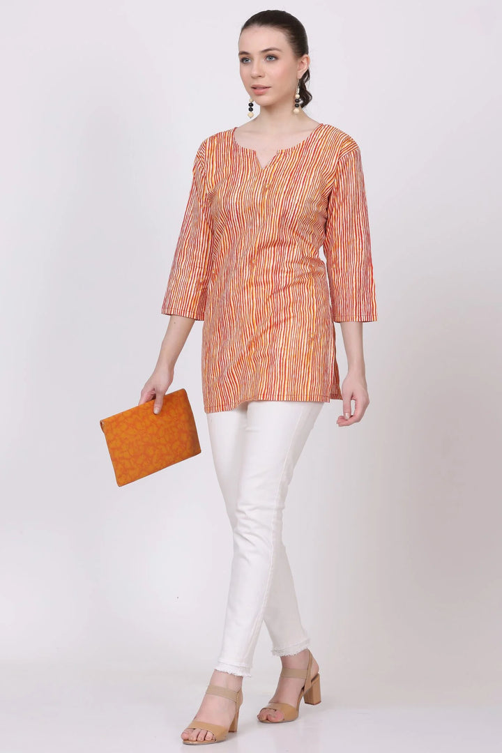 Stripes  Cotton Straight Short Kurta