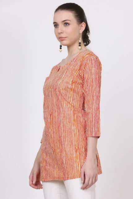 Stripes  Cotton Straight Short Kurta