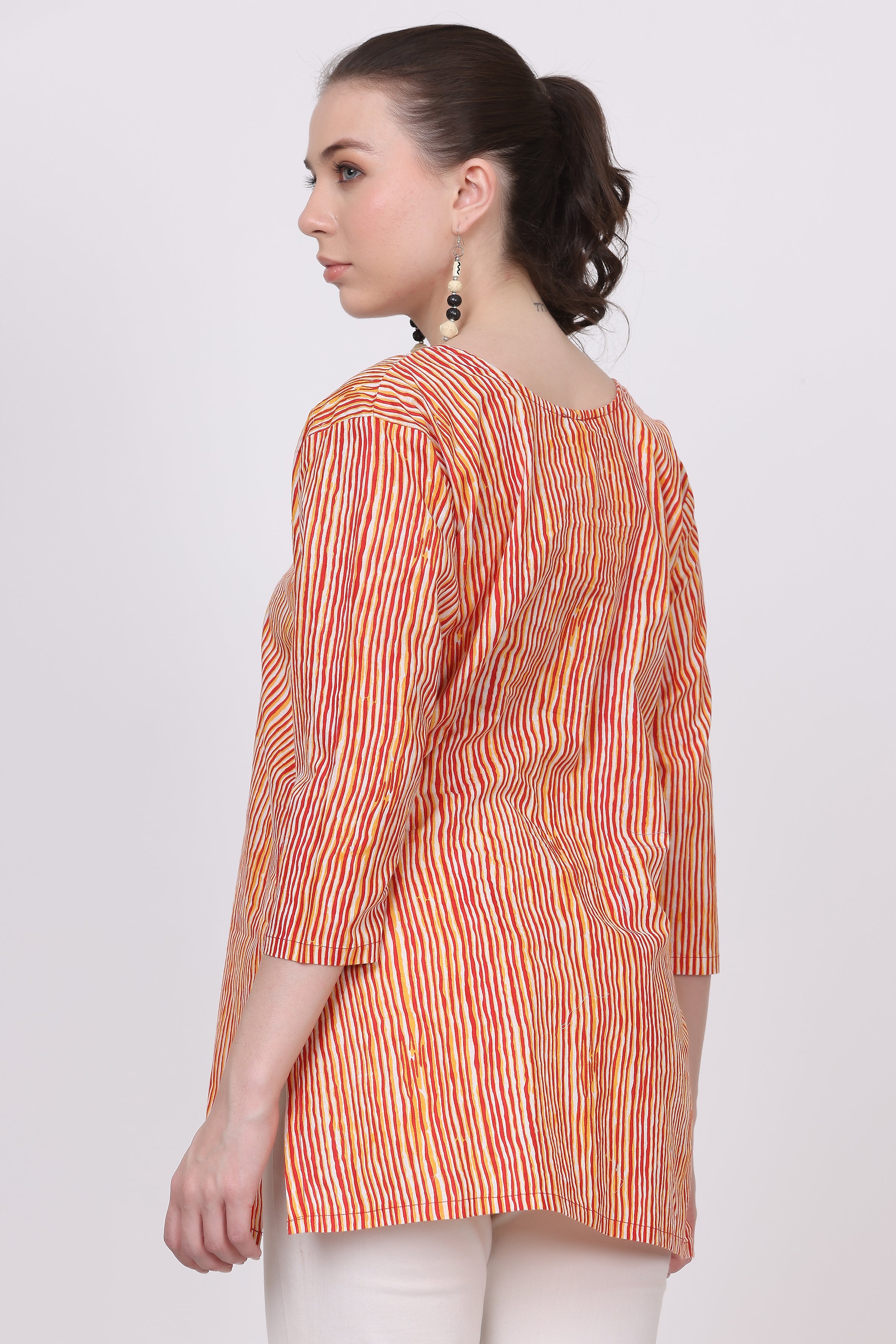 Stripes Print Cotton Short Kurti