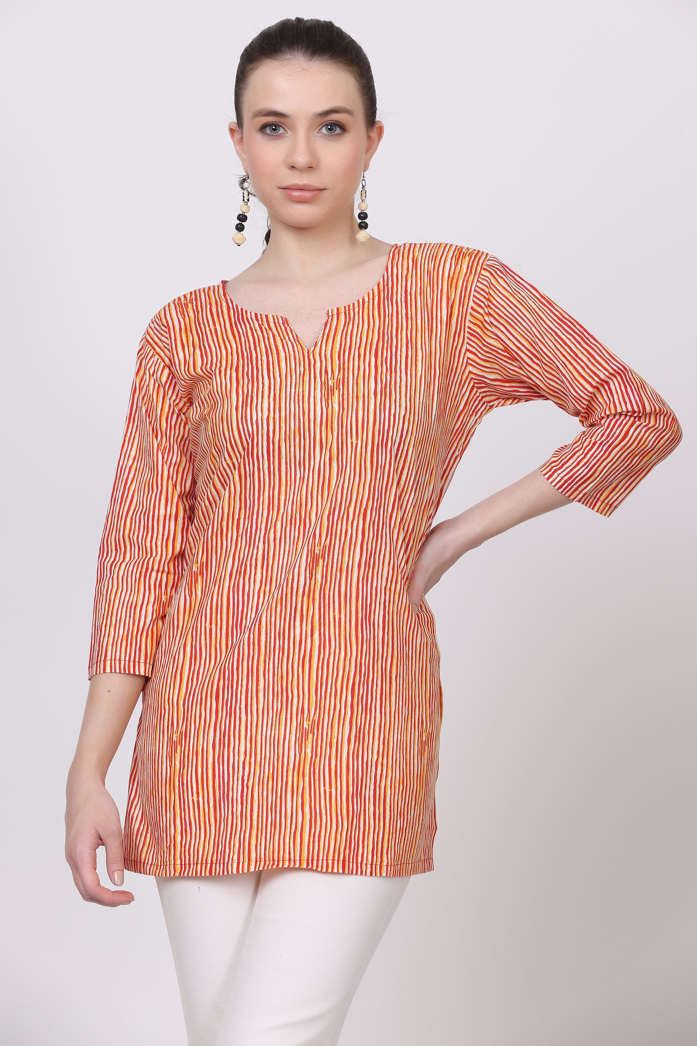 Stripes Print Cotton Short Kurti