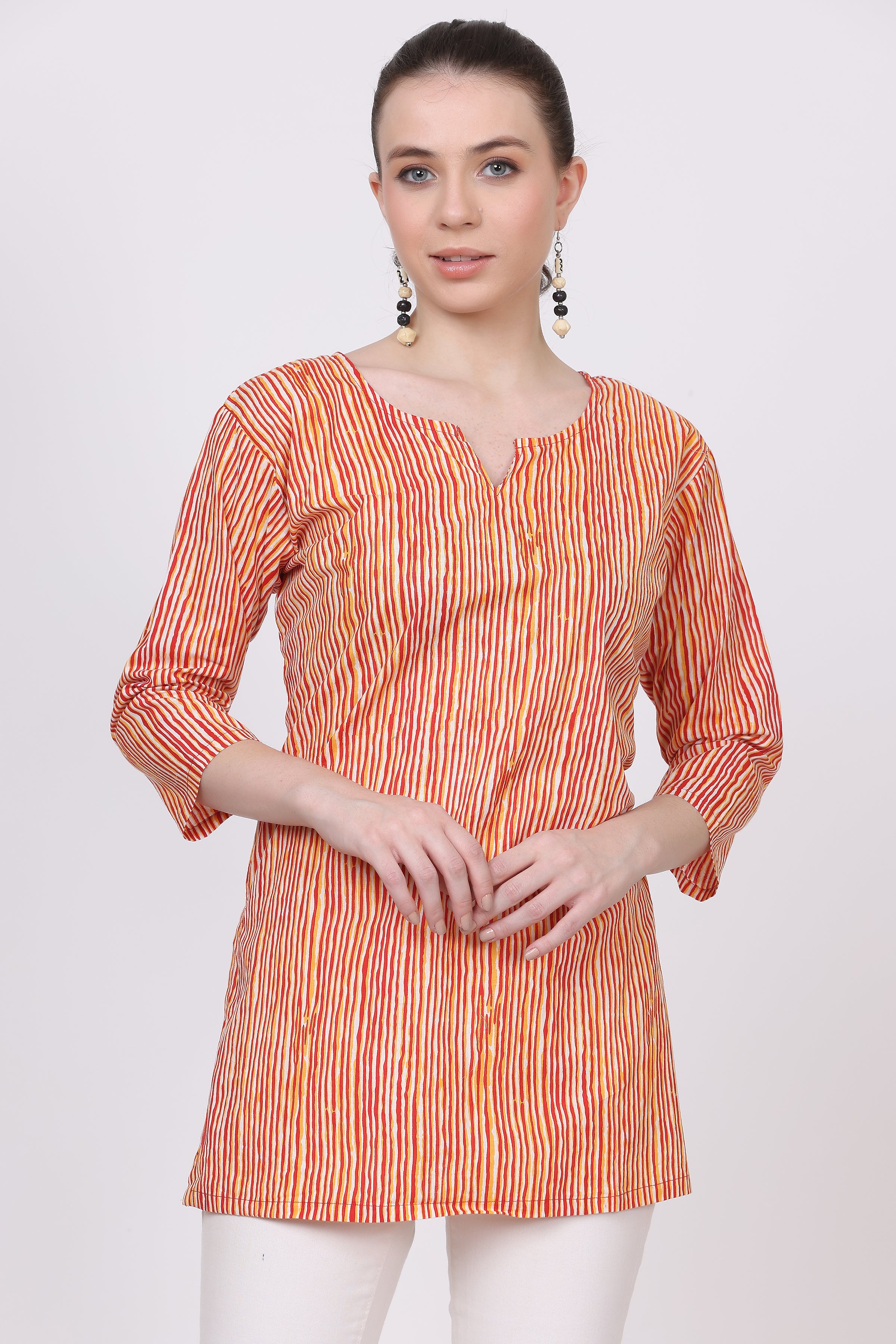 Stripes Print Cotton Short Kurti