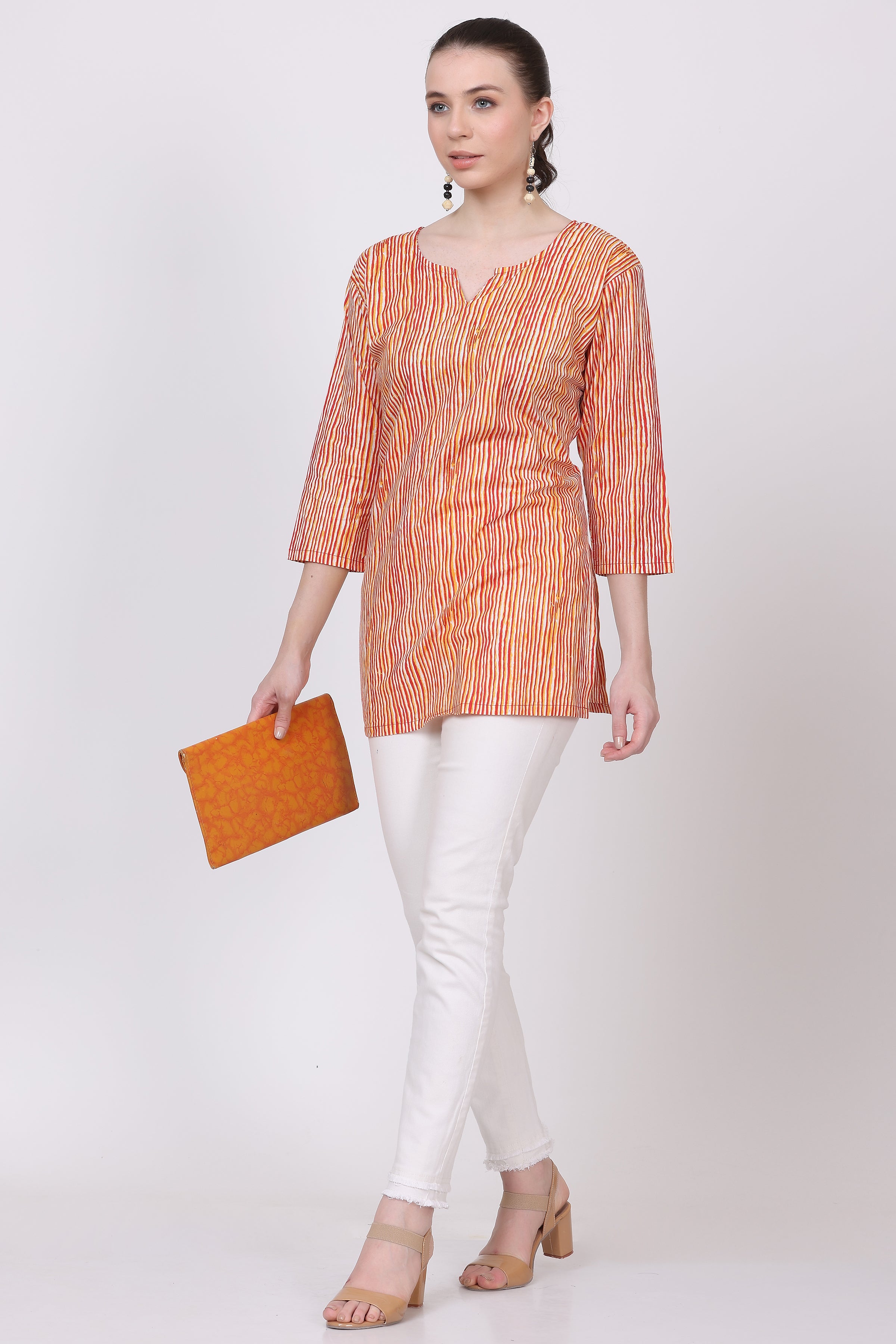 Stripes Print Cotton Short Kurti