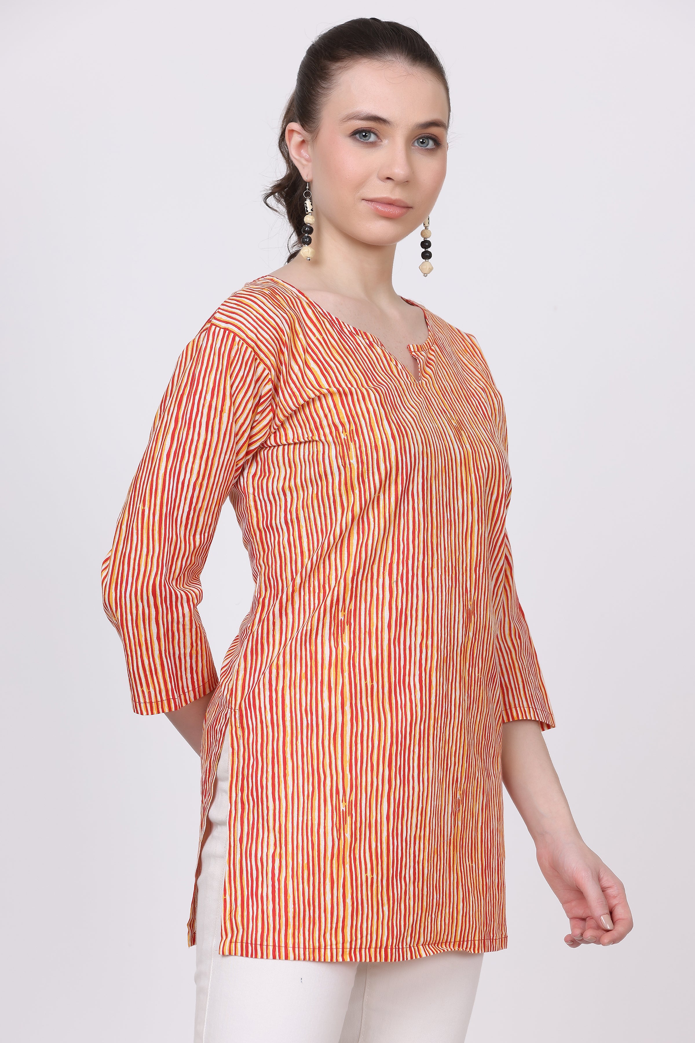 Stripes Print Cotton Short Kurti