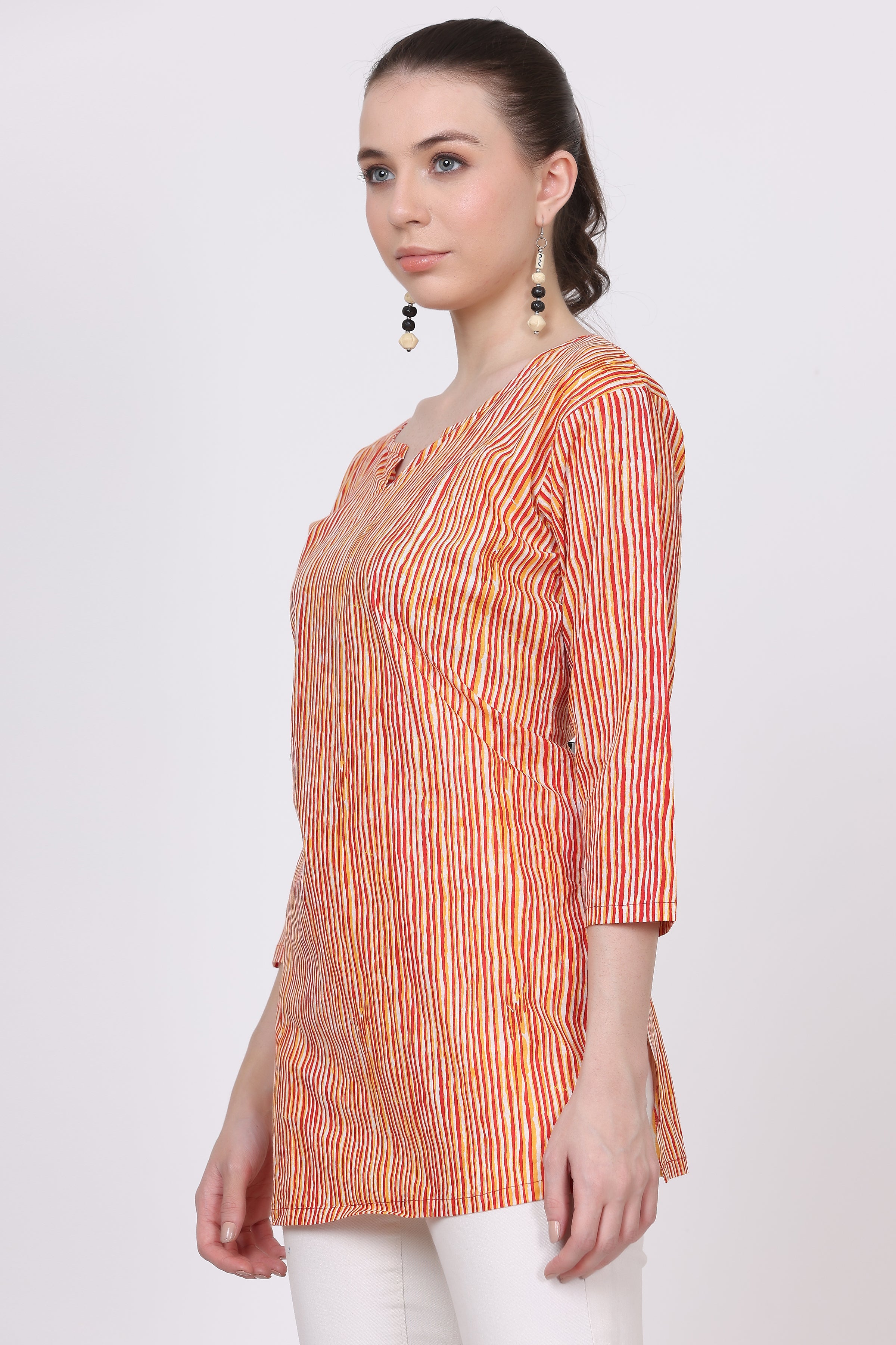 Stripes Print Cotton Short Kurti