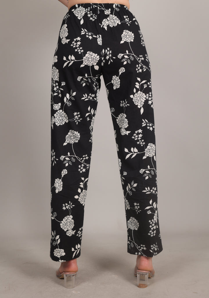 Black Printed Cotton Regular Fit Pant