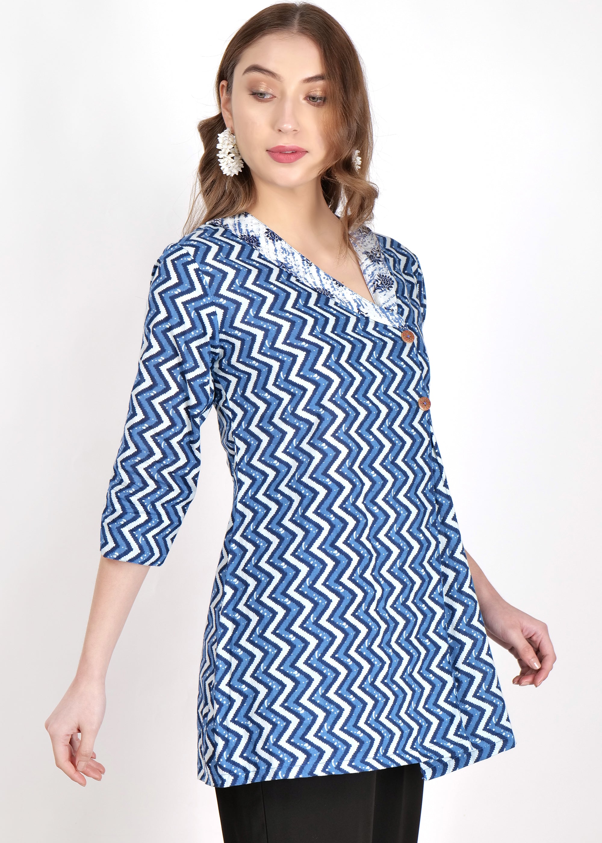 Angrakha Style Cotton Short KurtI