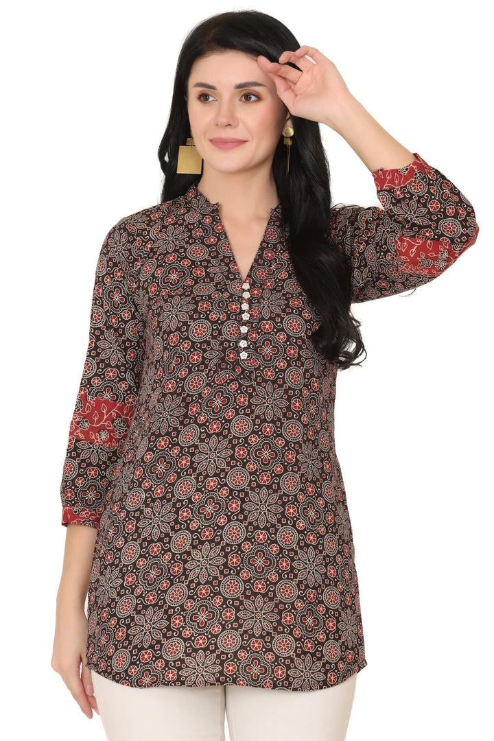 Brownish Black Ajrakh Short Kurti